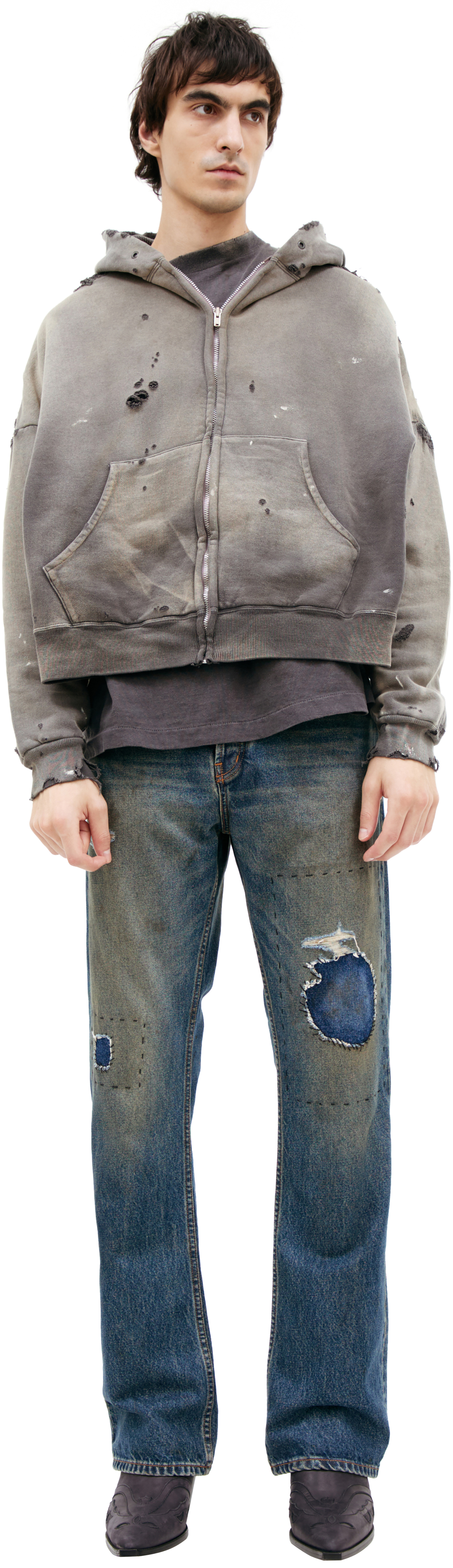 Saint Mxxxxxx Рваное худи на молнии