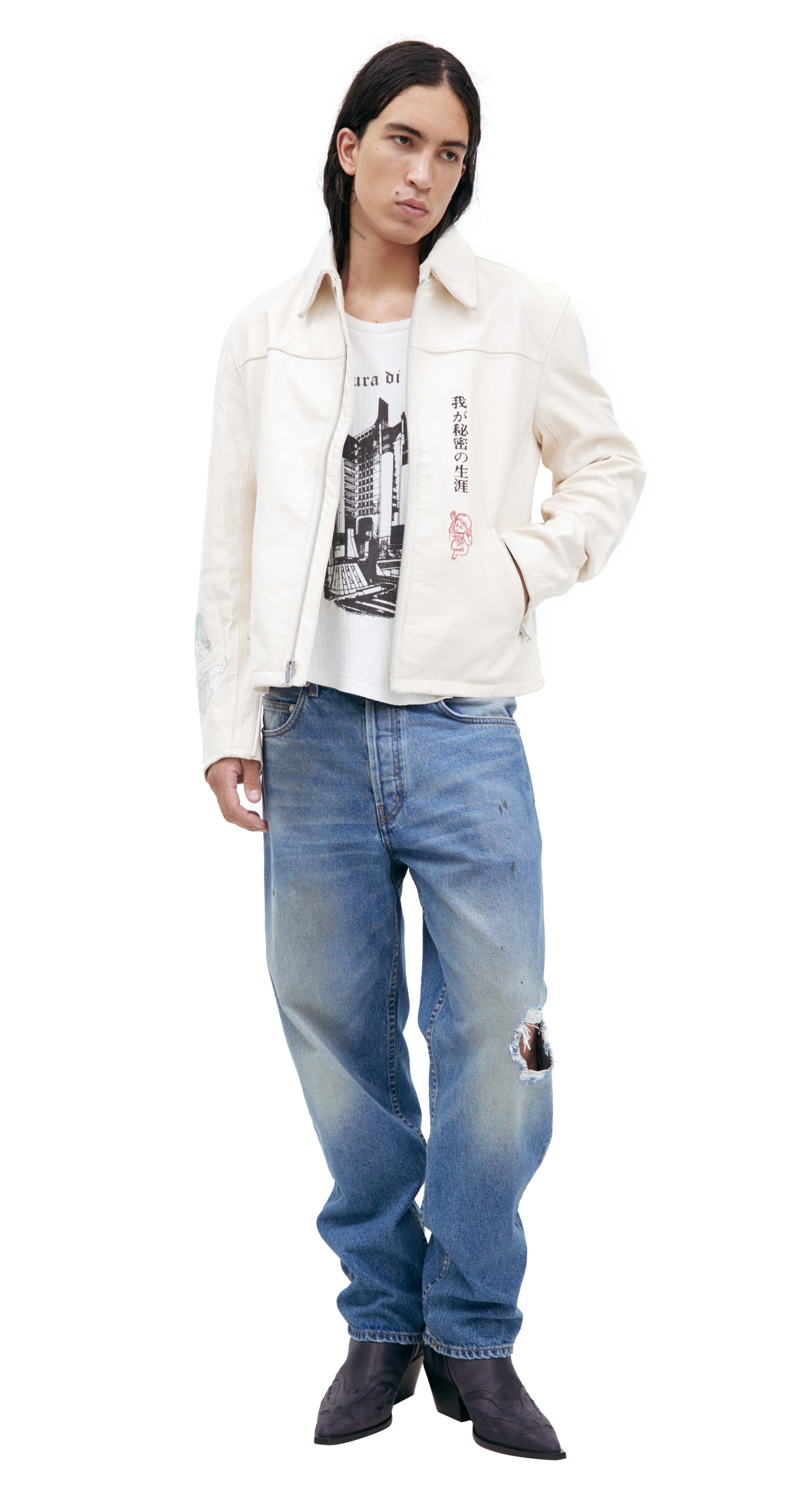 Enfants Riches Déprimés Кожаная куртка с иероглифами