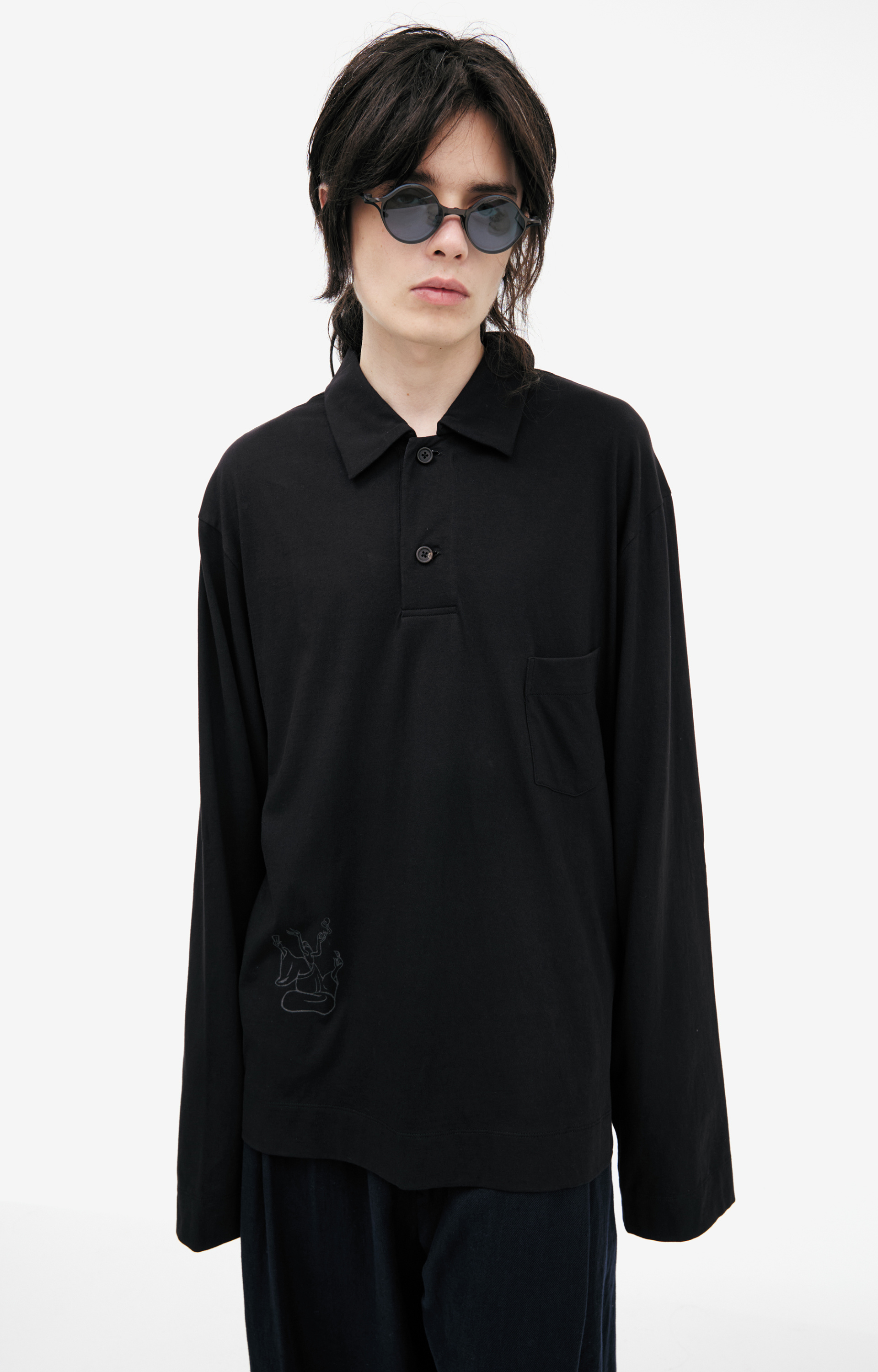 Ziggy Chen Поло-0M2520202 дл рукав, принты спереди и на спине, накладной карман на груди, черн