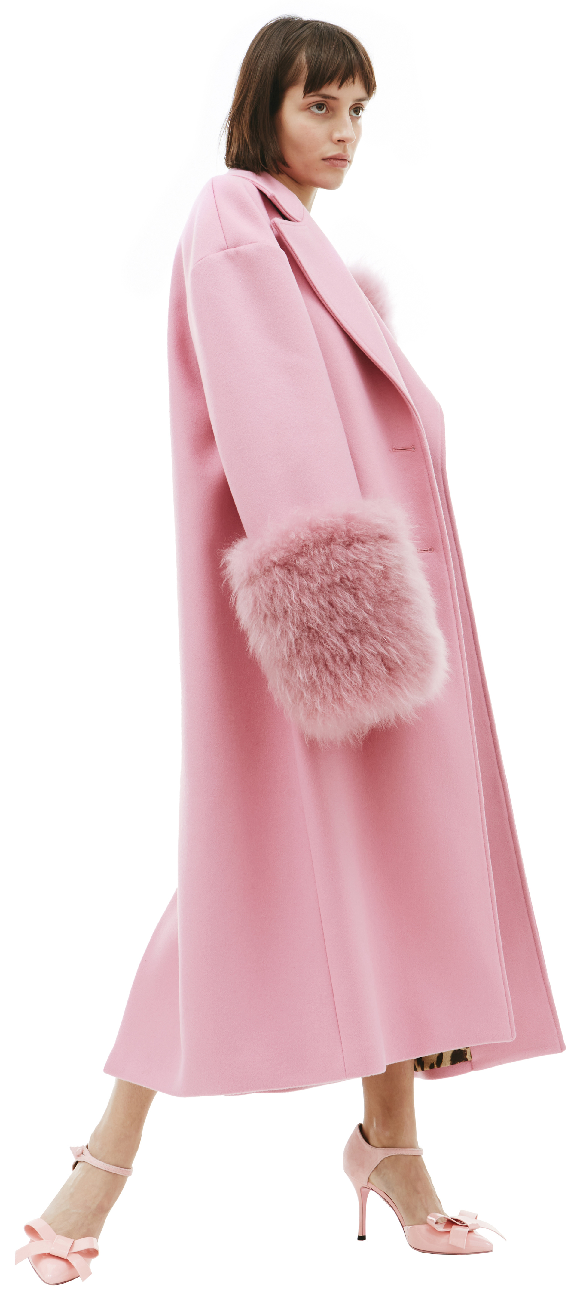 Blumarine Шерстяное пальто с меховой отделкой