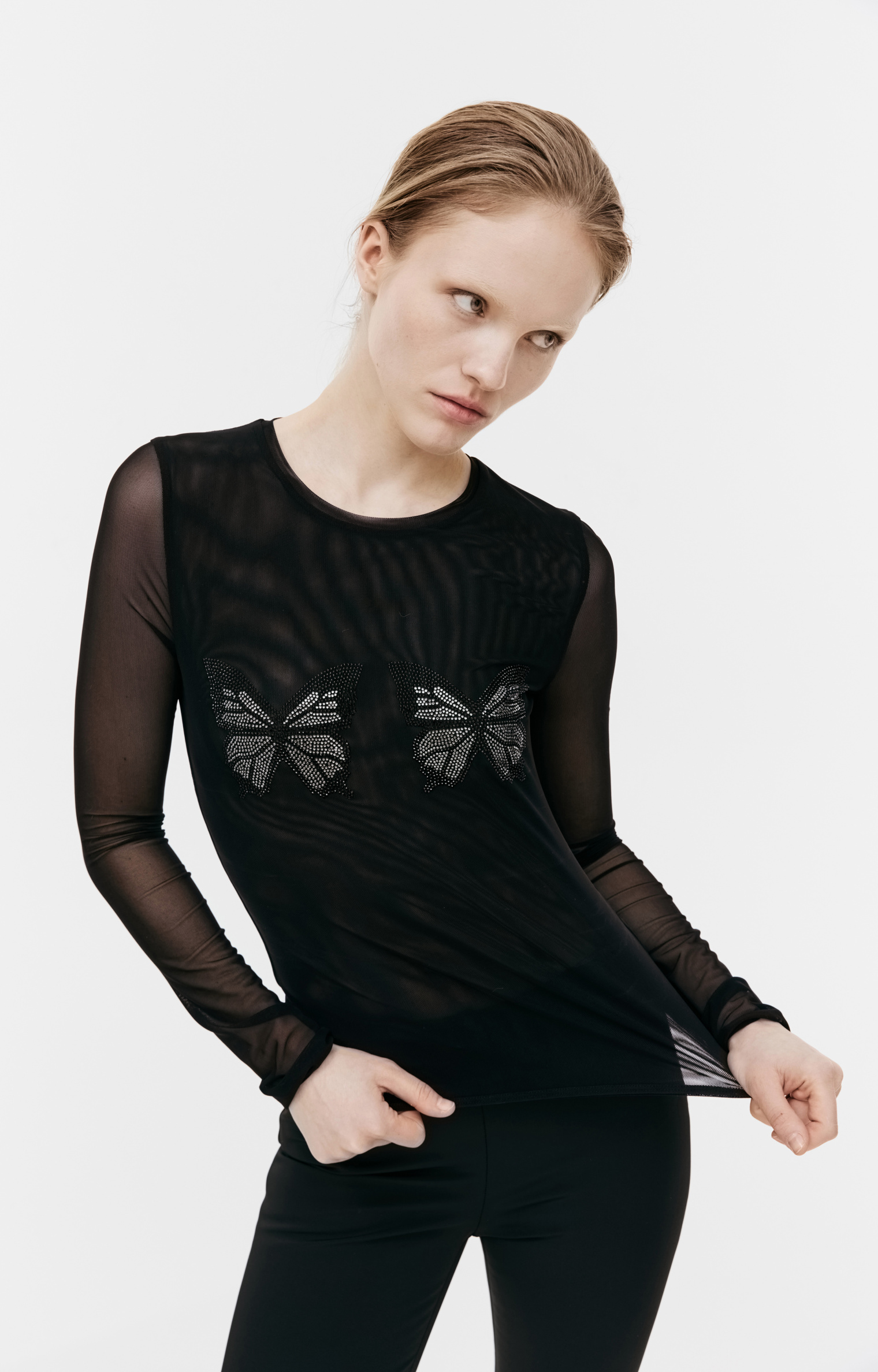 Blumarine Полупрозрачный лонгслив с логотипом из страз