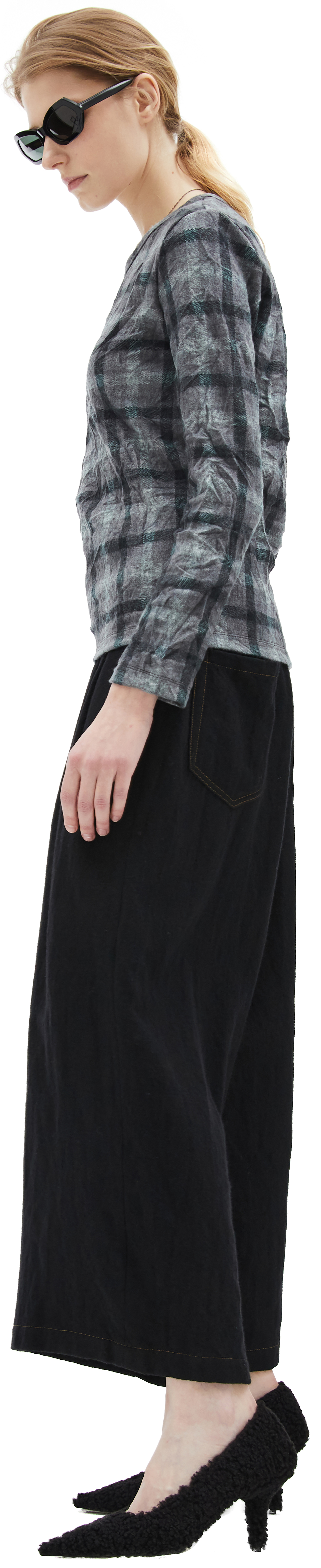 Y\'s Серый лонгслив в клетку