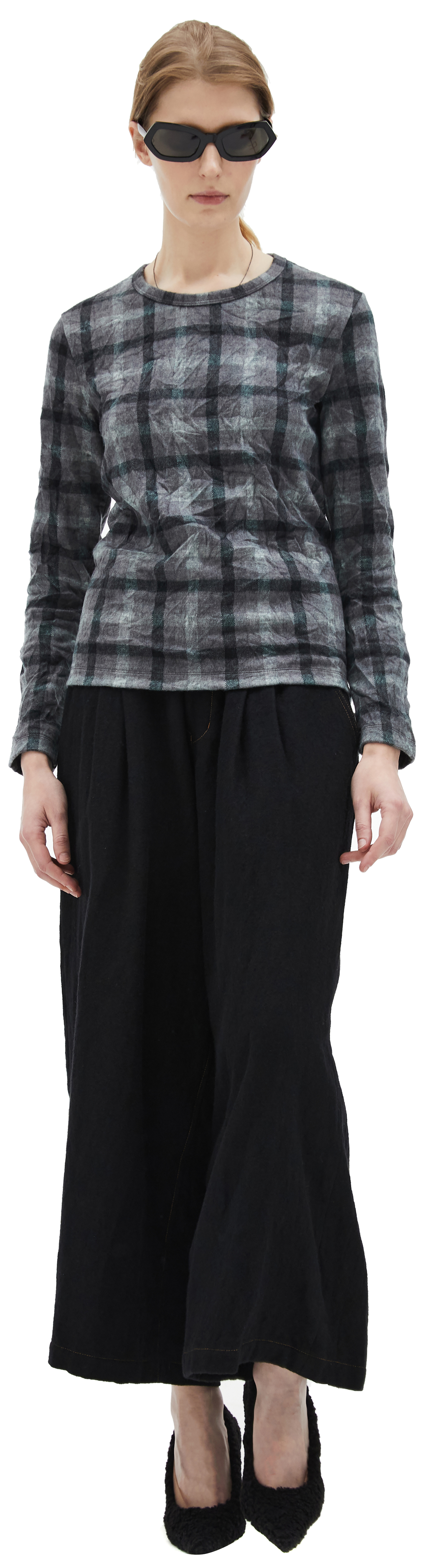 Y\'s Серый лонгслив в клетку