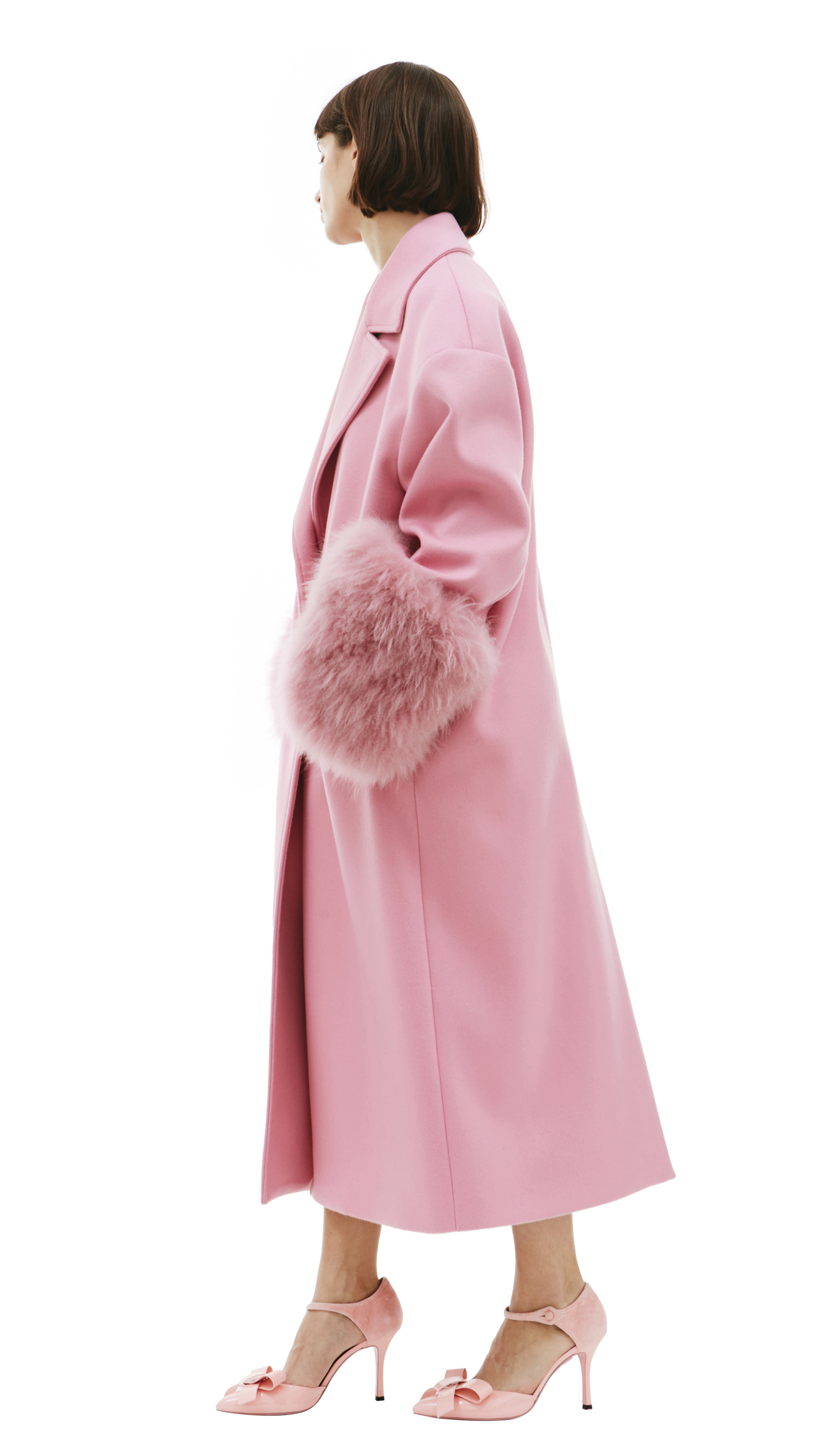 Blumarine Шерстяное пальто с меховой отделкой