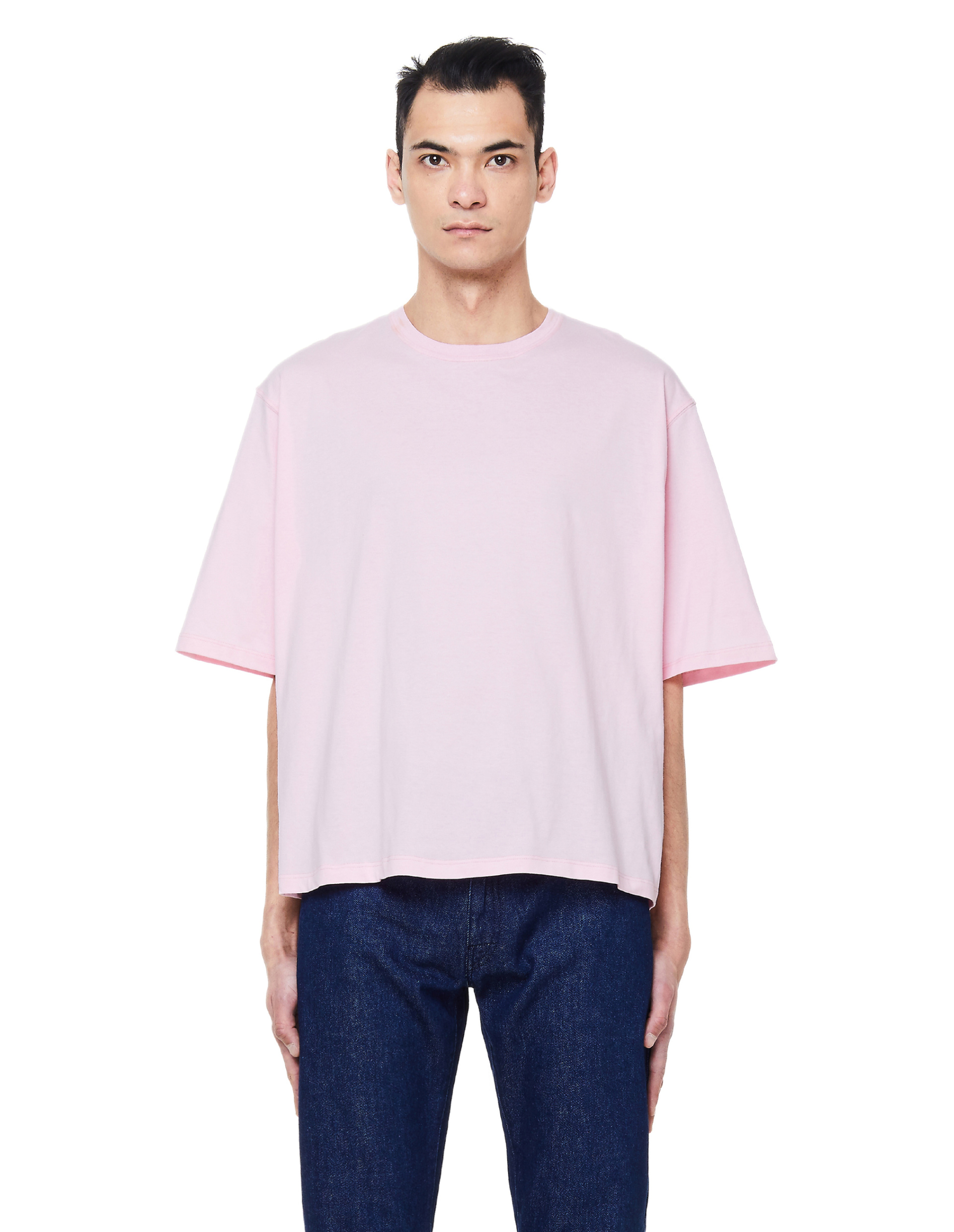 Raf Simons Розовая футболка с принтом и перфорацией