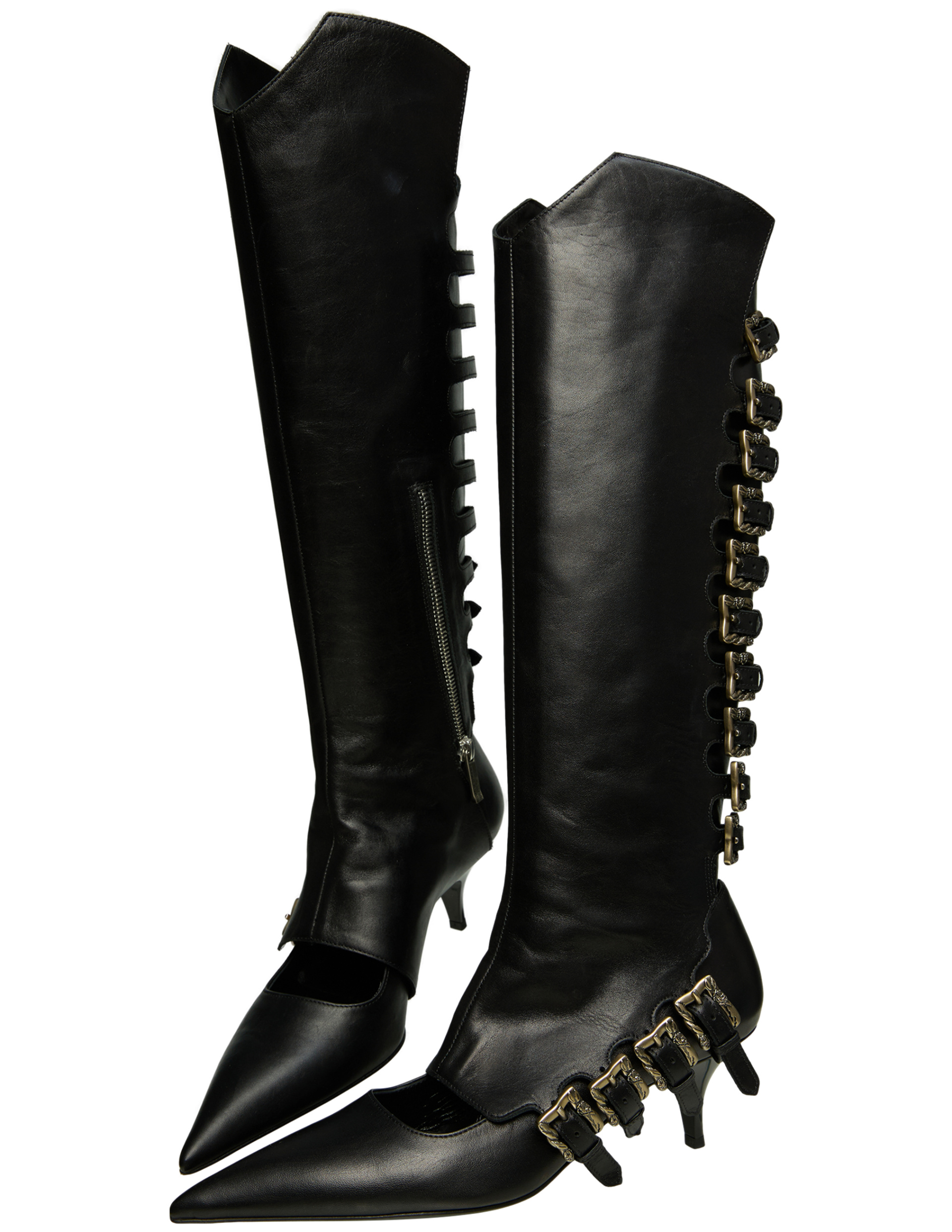 Enfants Riches Déprimés Обувь-120-610 гладкая кожа, сапоги, много ремешков,на замке.острый мыс,черный