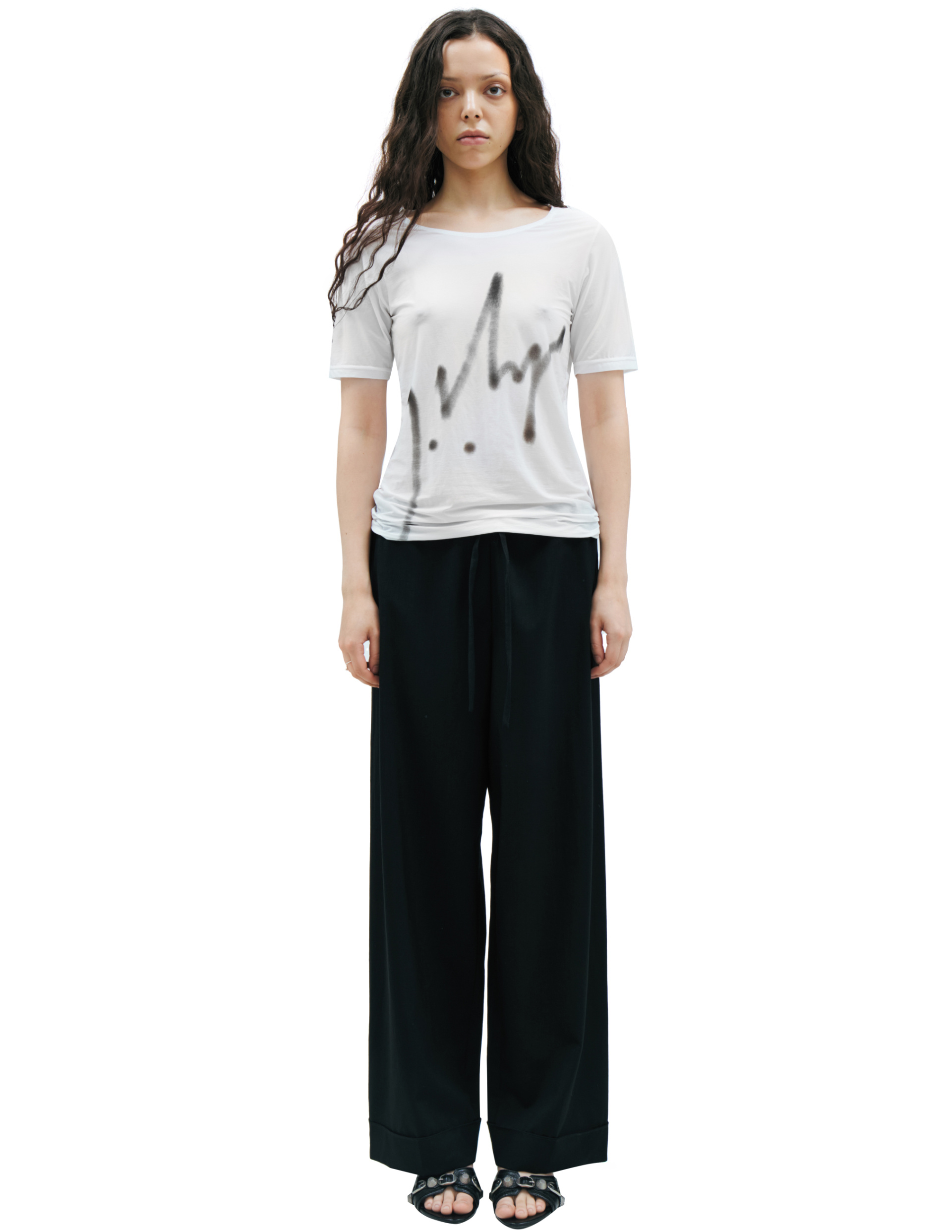 Yohji Yamamoto Футболка-FK-T80-983-1 базовая футболка с принт-подписью, белая