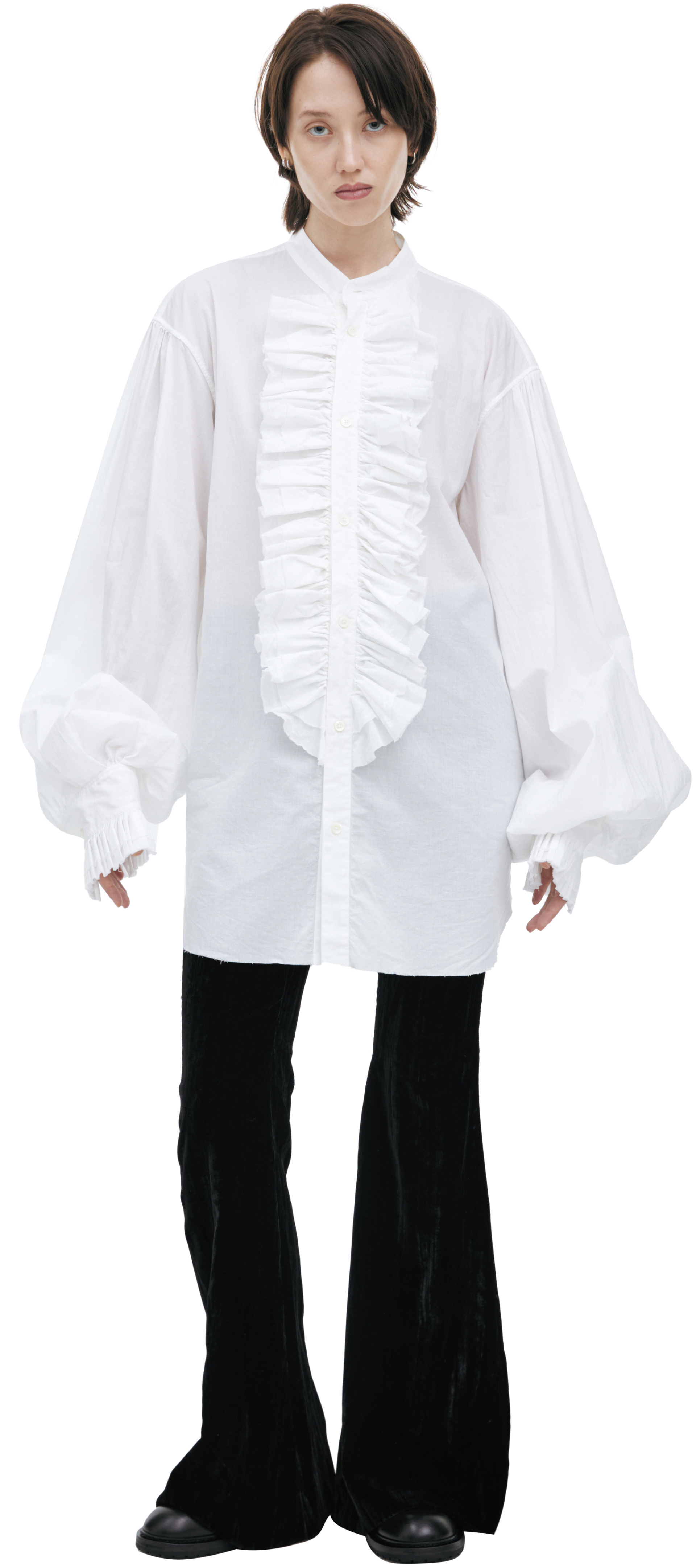 Ann Demeulemeester Хлопковая рубашка с объемными оборками на манишке