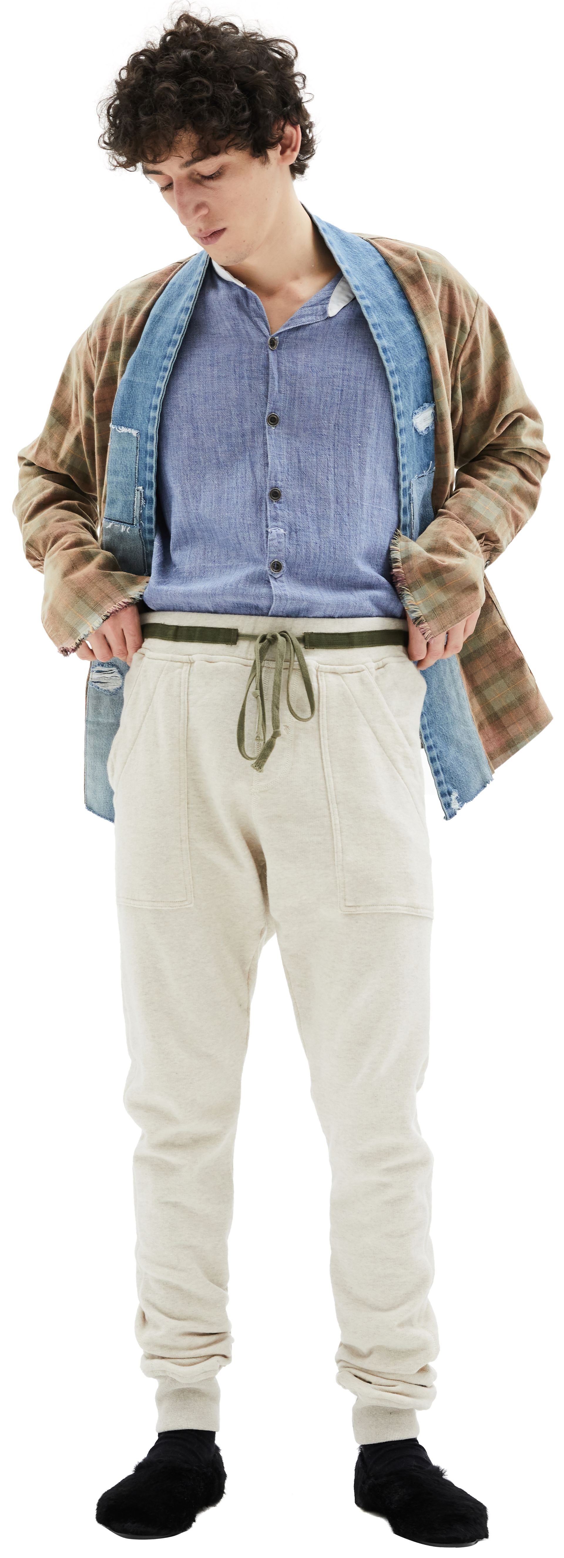 Greg Lauren Бежевые спортивные брюки на кулиске