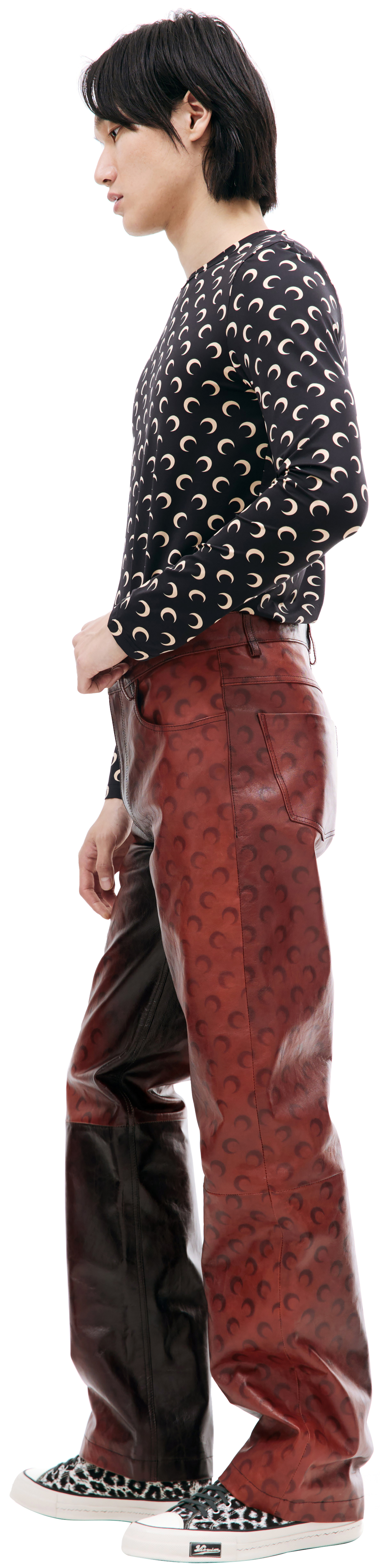 MARINE SERRE Кожаные брюки с монопринтом Moon