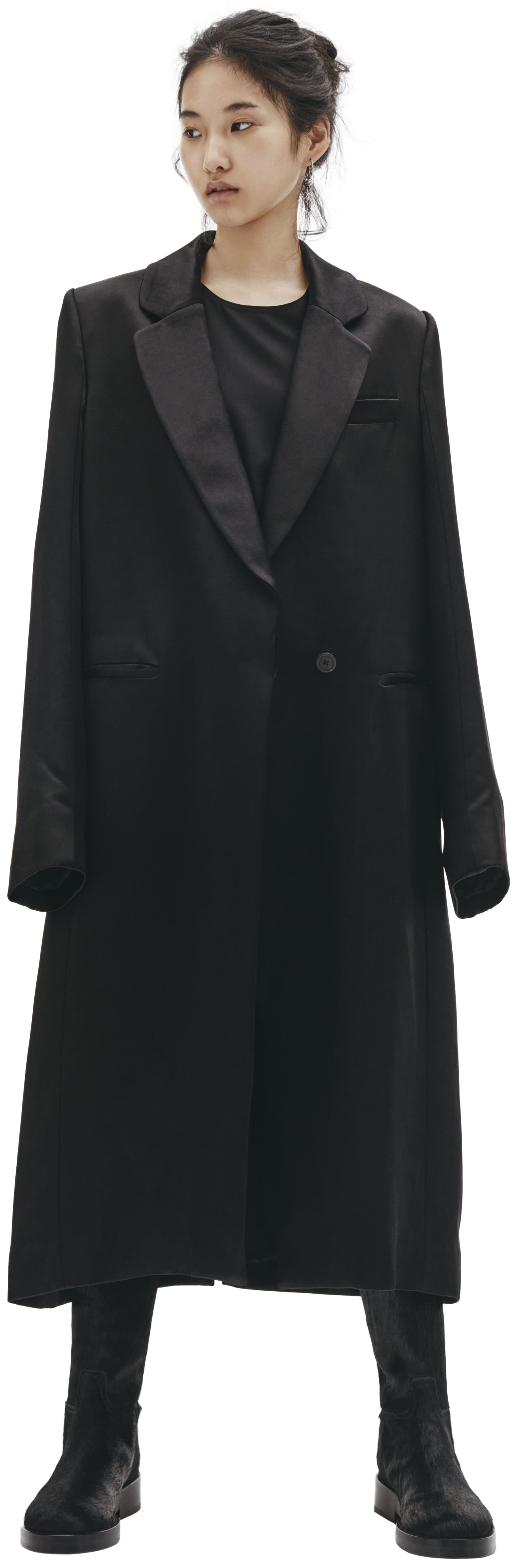 Ann Demeulemeester Черное пальто из сатина