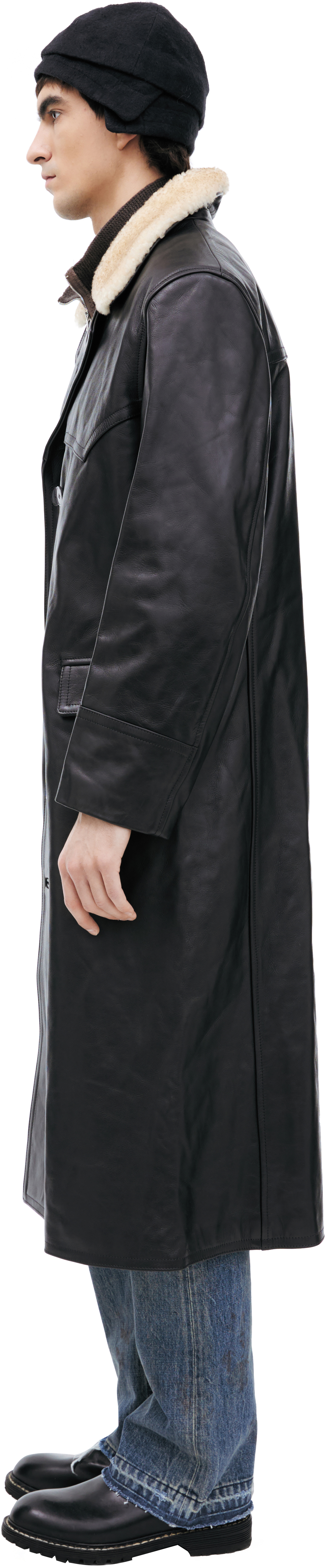 Enfants Riches Déprimés Двубортное Черное пальто из кожи