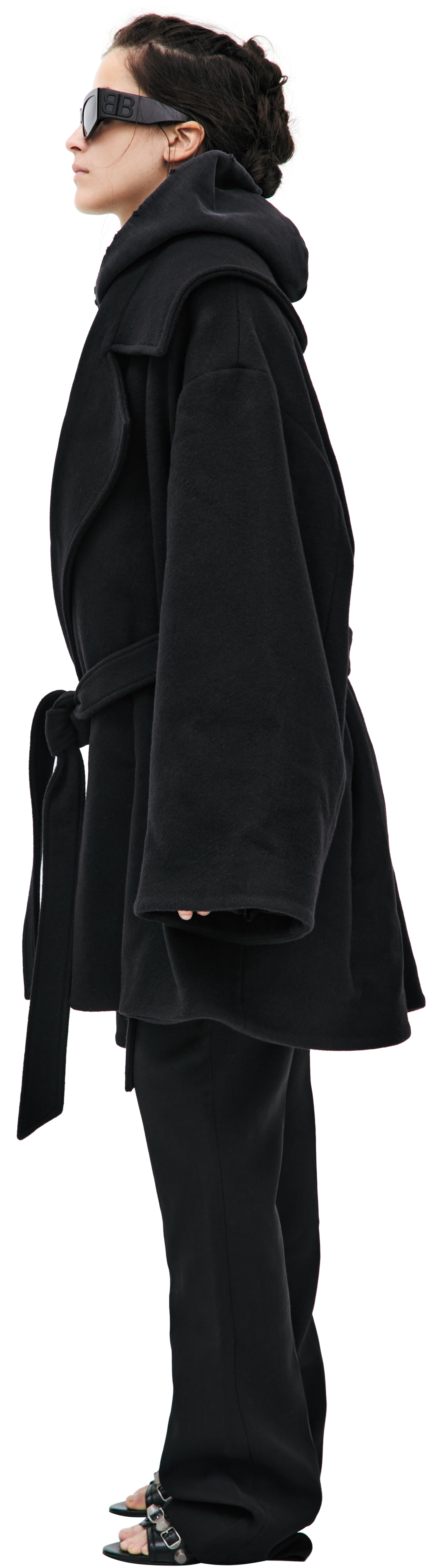 Balenciaga Куртка-814628/TRU33/1000 пальто, без пуГ. с поясом, шерсть. черн
