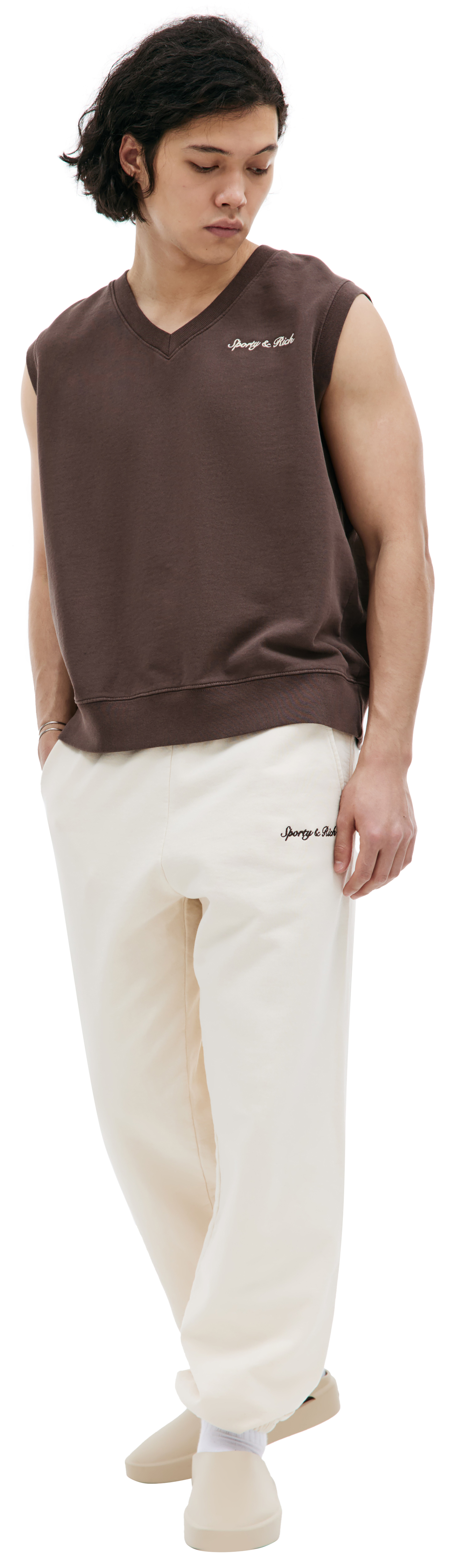 SPORTY & RICH Жилет с V-вырезом и вышивкой логотипа