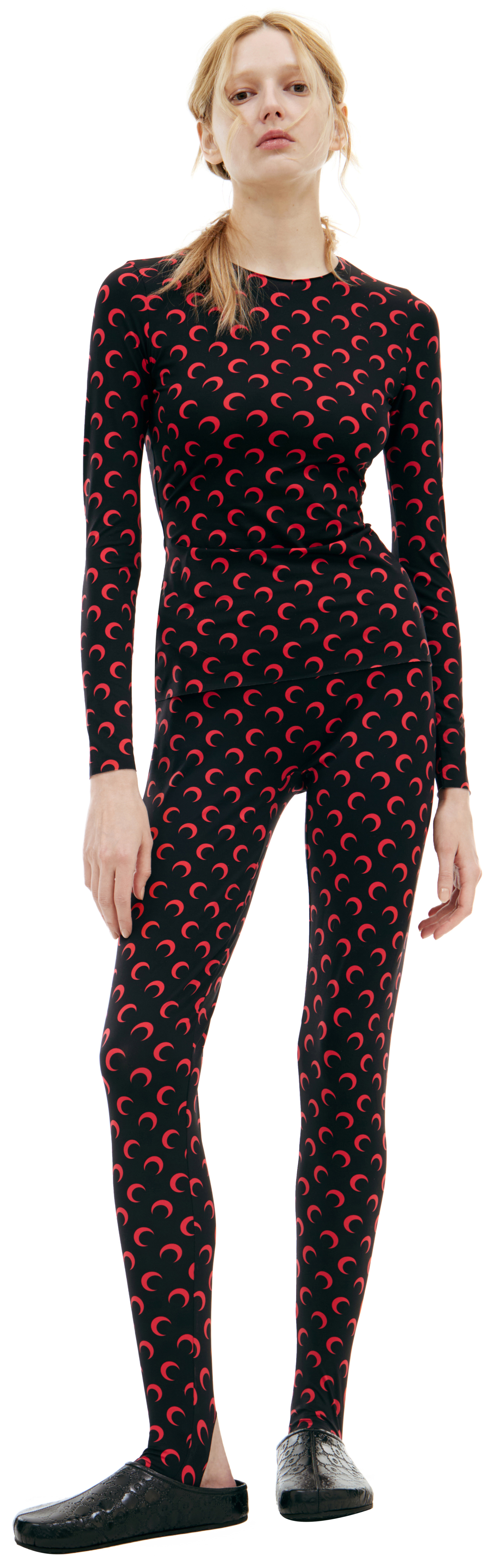 MARINE SERRE Черный лонгслив с монопринтом