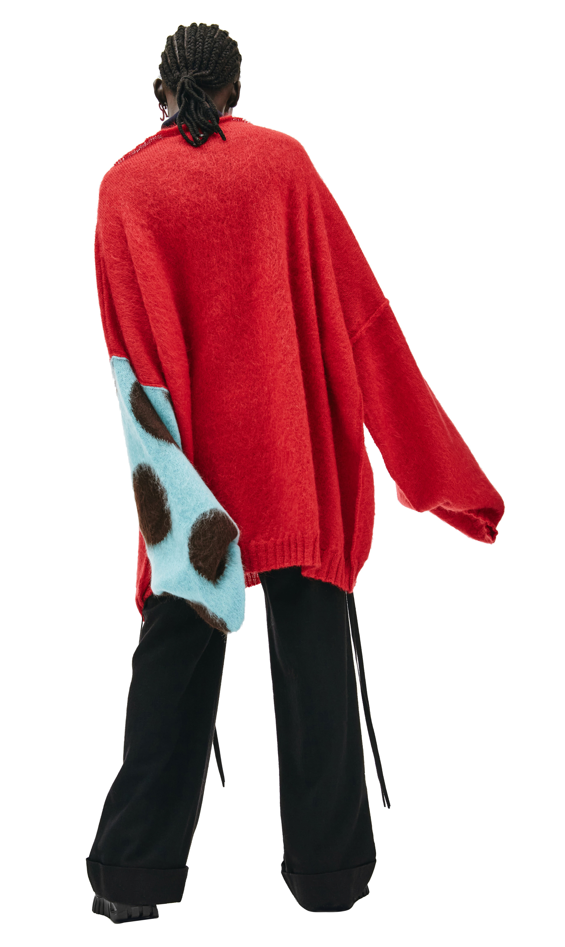 Raf Simons Красный Оверсайз свитер с контрастной вышивкой