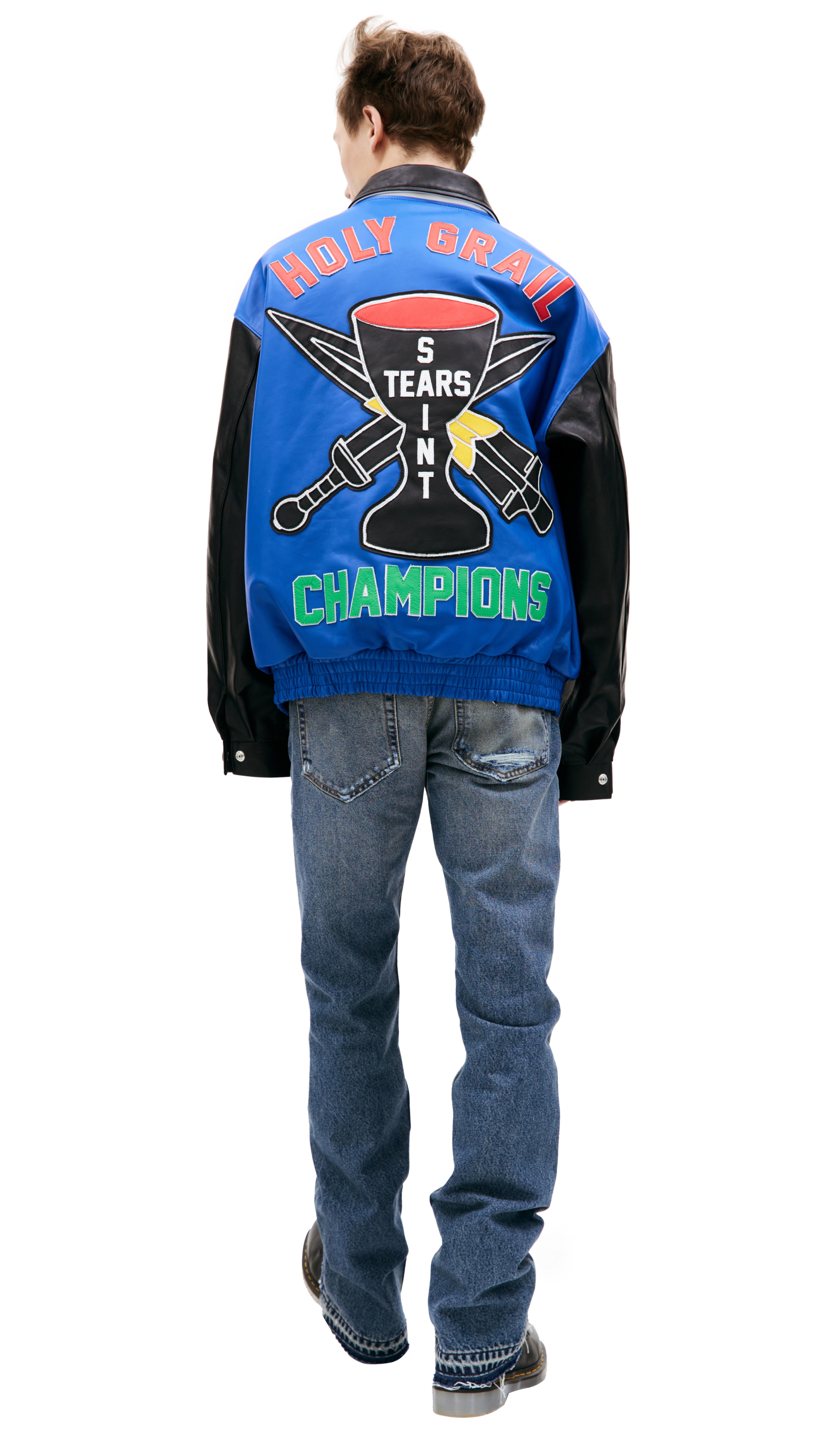 Saint Michael Кожаная куртка Saint Michael х DENIM TEARS с нашивками