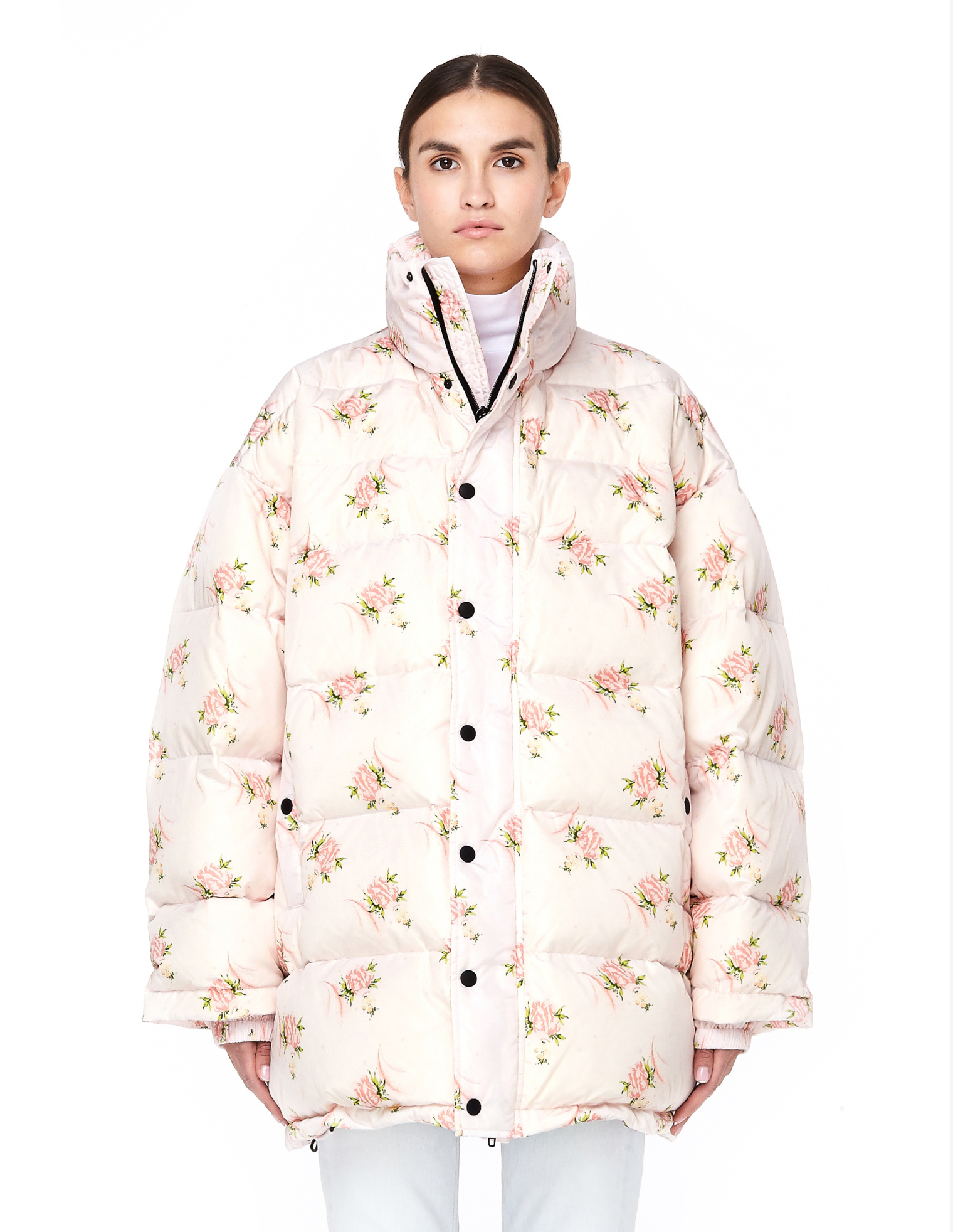 Balenciaga Объемный пуховик с цветочным принтом