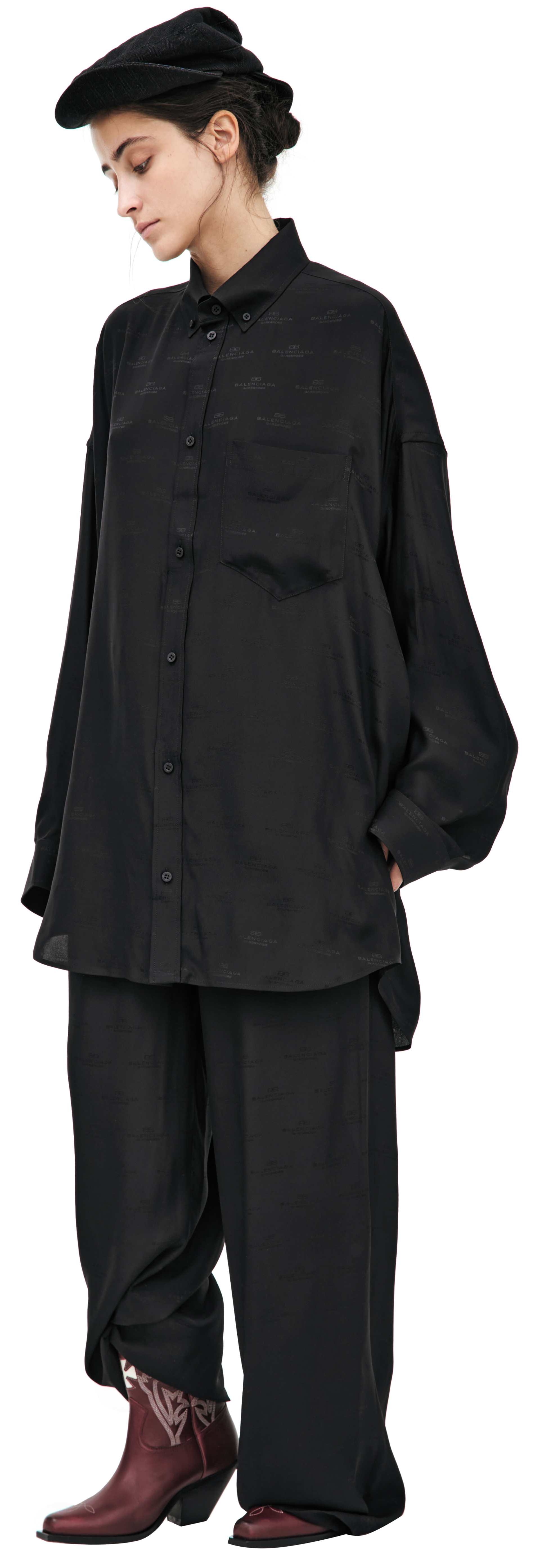 Balenciaga Блузка-773300/TRN07/1000 рубашка. вся в мелких лого, черн