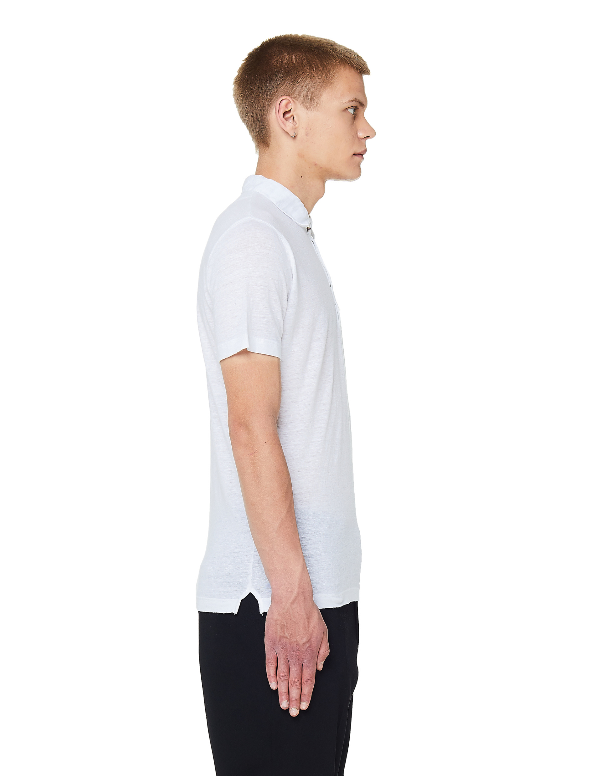 120% Lino Белая льняная футболка-поло