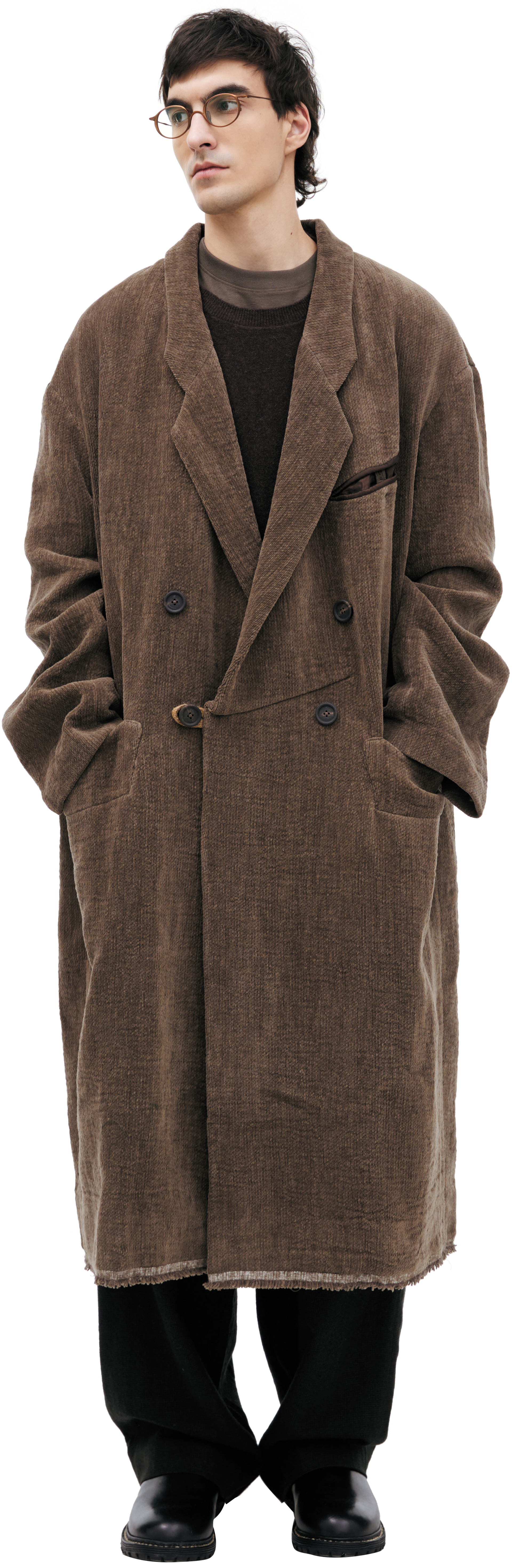 Ziggy Chen Двубортно пальто из хлопка и льна