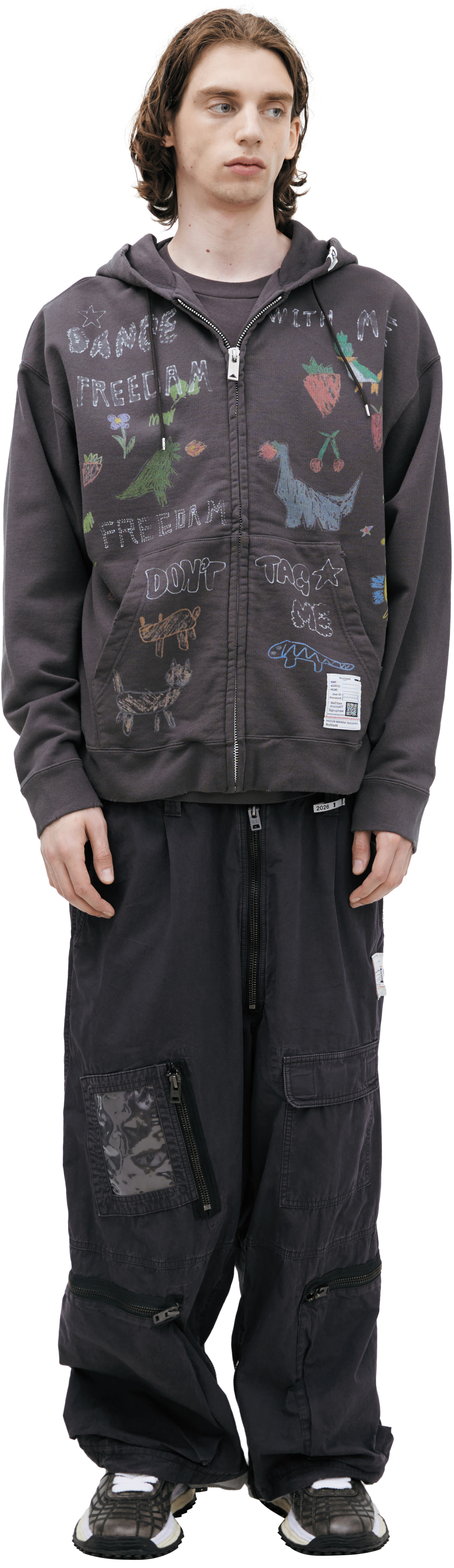 Maison Mihara Yasuhiro Темно-серое худи на молнии