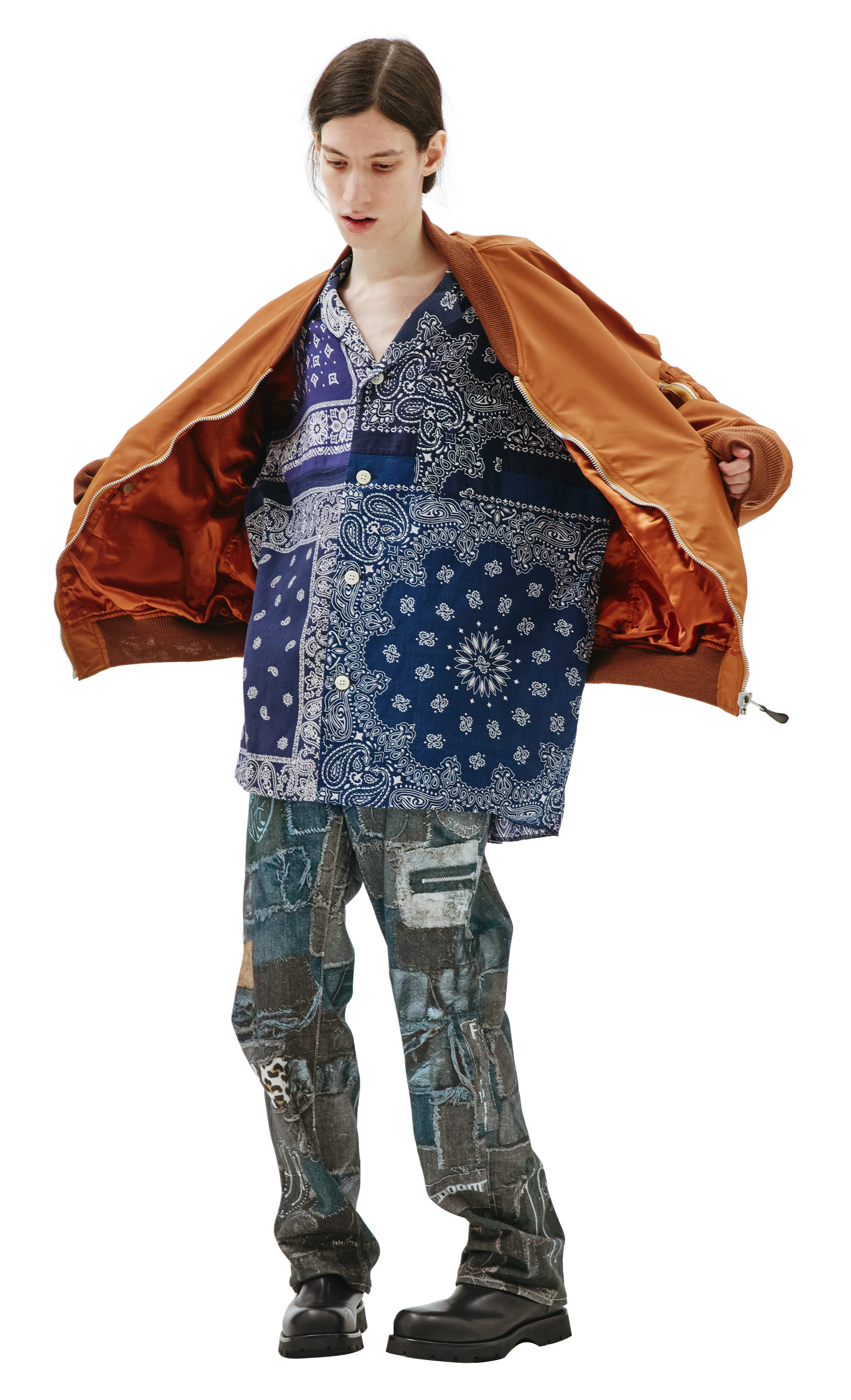 Doublet Коричневый бомбер с принтом Onion