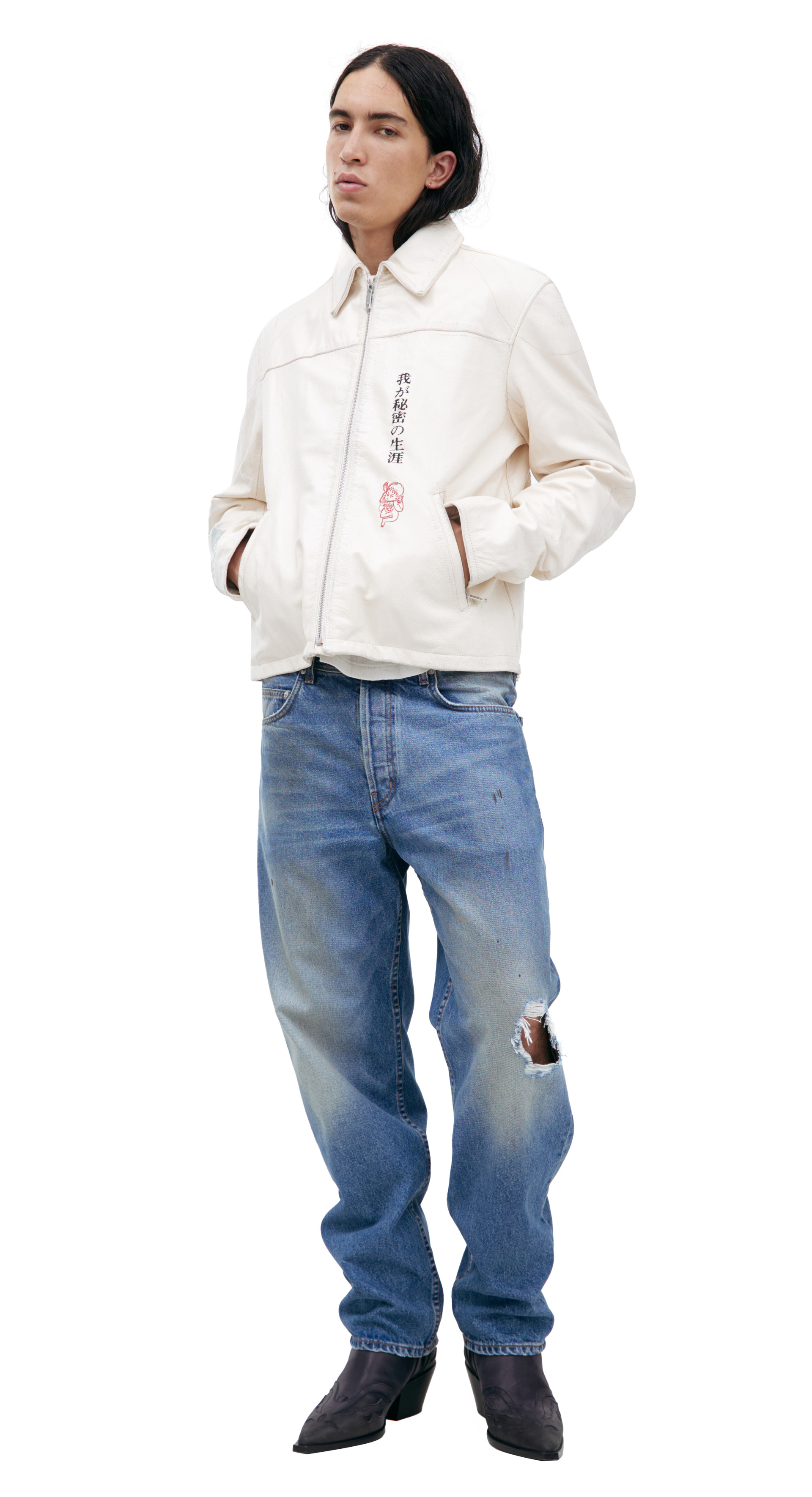 Enfants Riches Déprimés Кожаная куртка с иероглифами