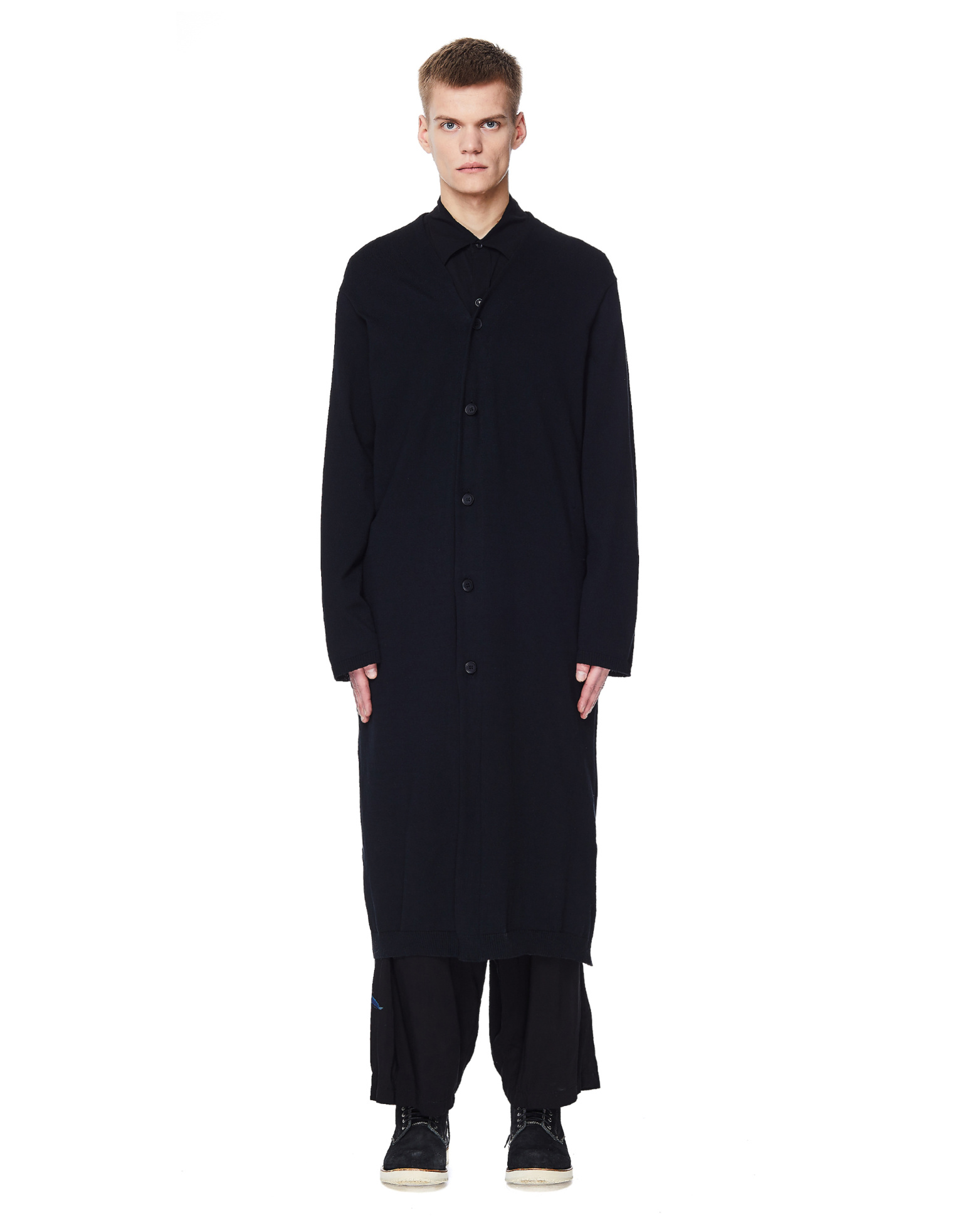 Yohji Yamamoto Удлиненный кардиган с рисунком на спине