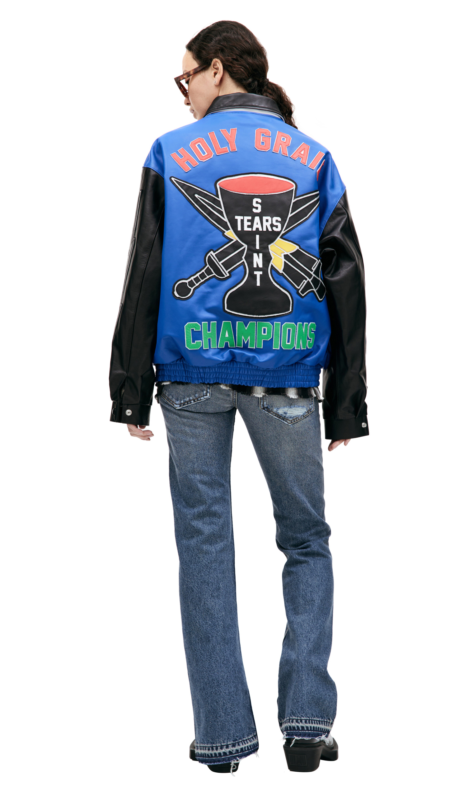 Saint Michael Кожаная куртка Saint Michael х DENIM TEARS с нашивками