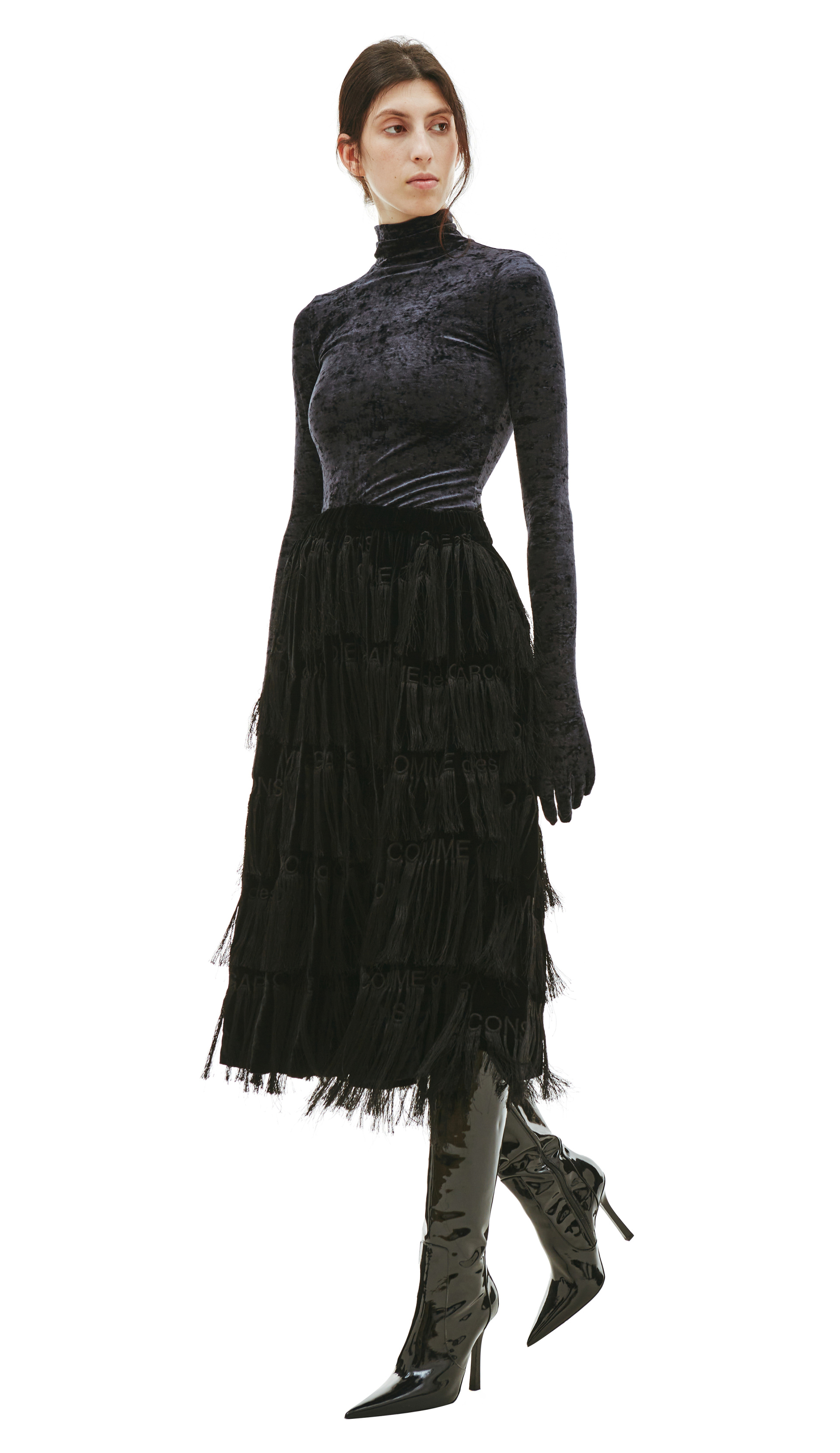 Comme des Garcons Юбка с бахромой и логотипами