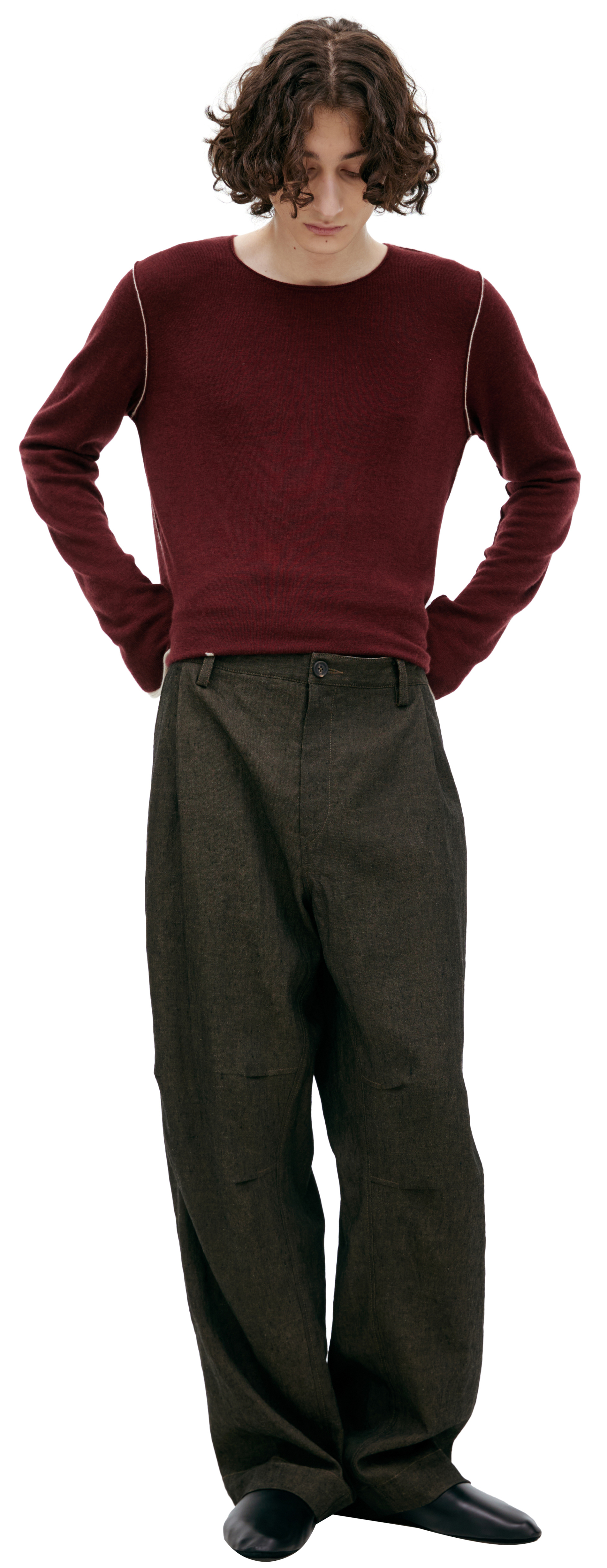 Ziggy Chen Темно-серые брюки изо льна