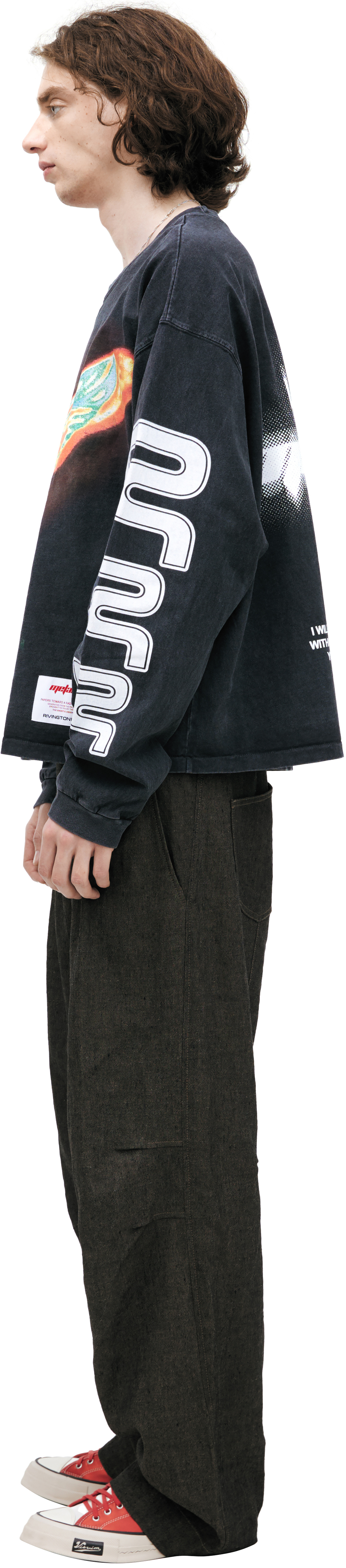 RRR123 Серый лонгслив с принтом