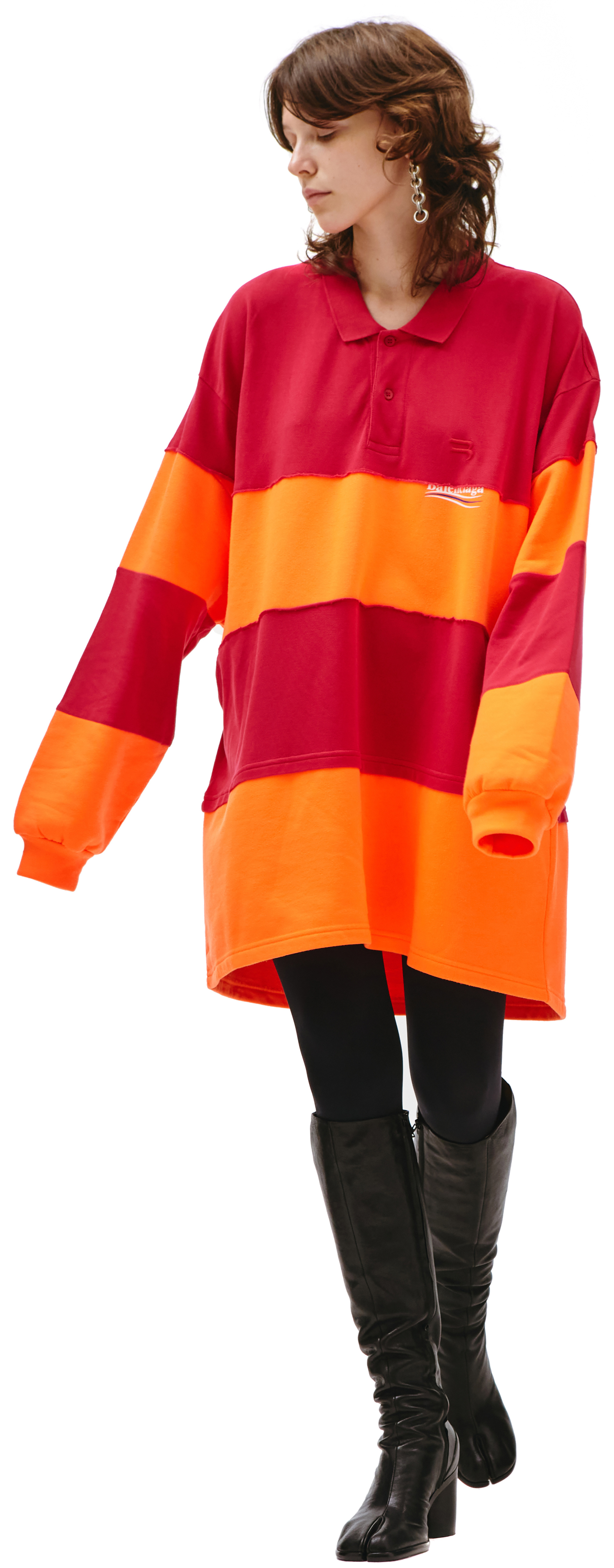 Balenciaga Красно-оранжевое поло с длинным рукавом