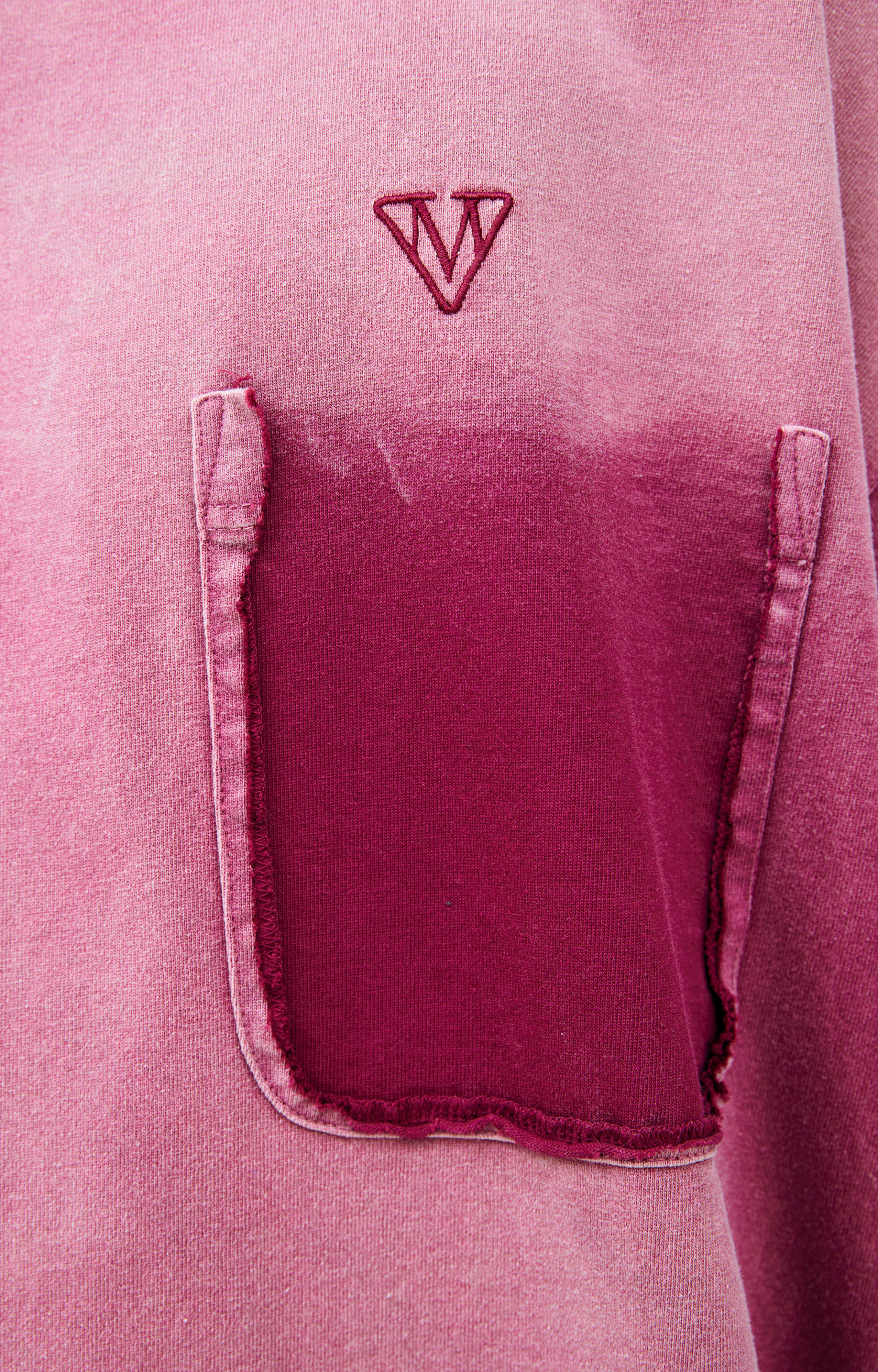 Maison Mihara Yasuhiro Футболка-A15TS621 фейк карман на груди,дырявый,лого на груди,выстиранный бордовый