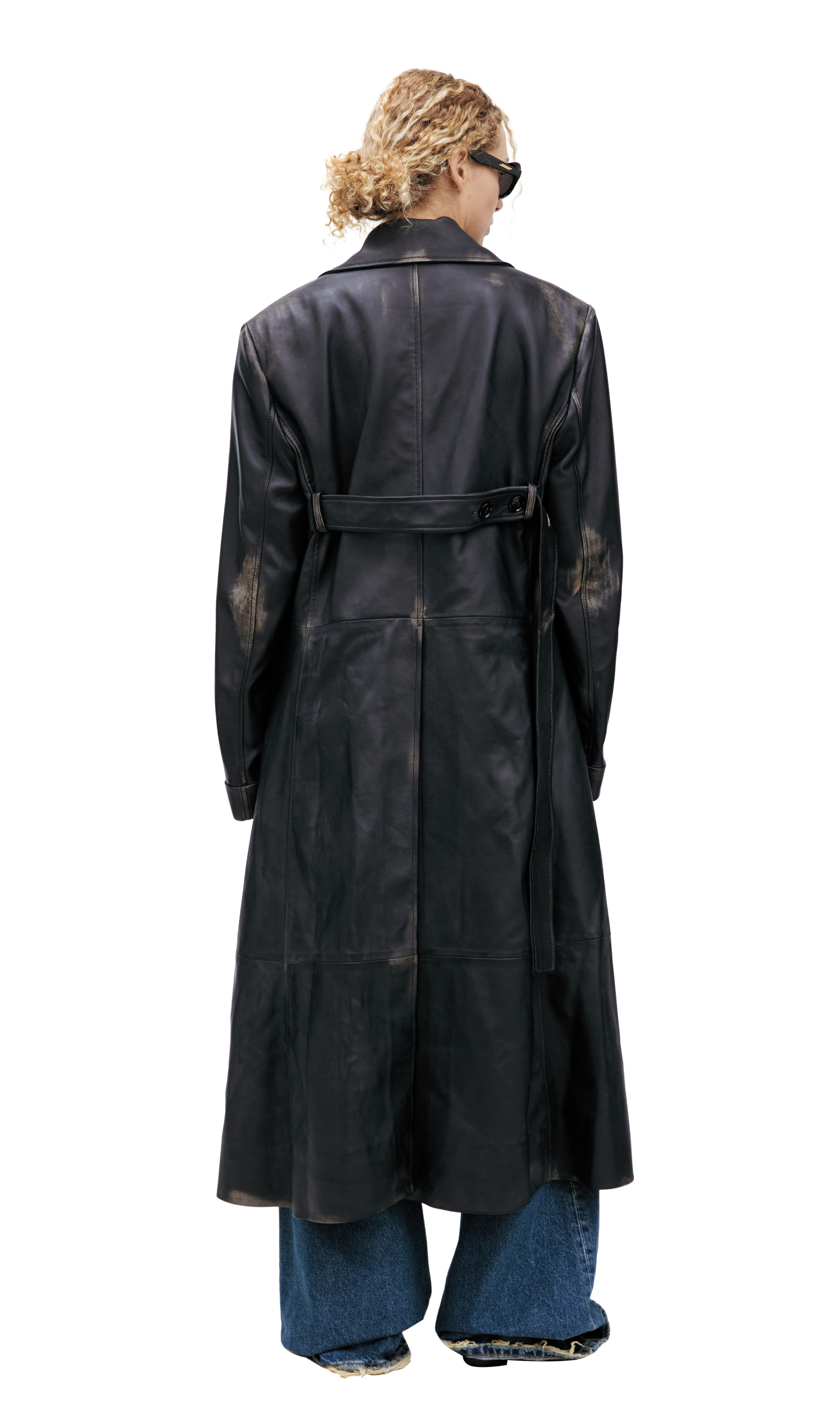 Ann Demeulemeester Пальто-B0013972-LT192-D0093 AILO, кожаное, удлиненное, с поясом, черное с потертостями