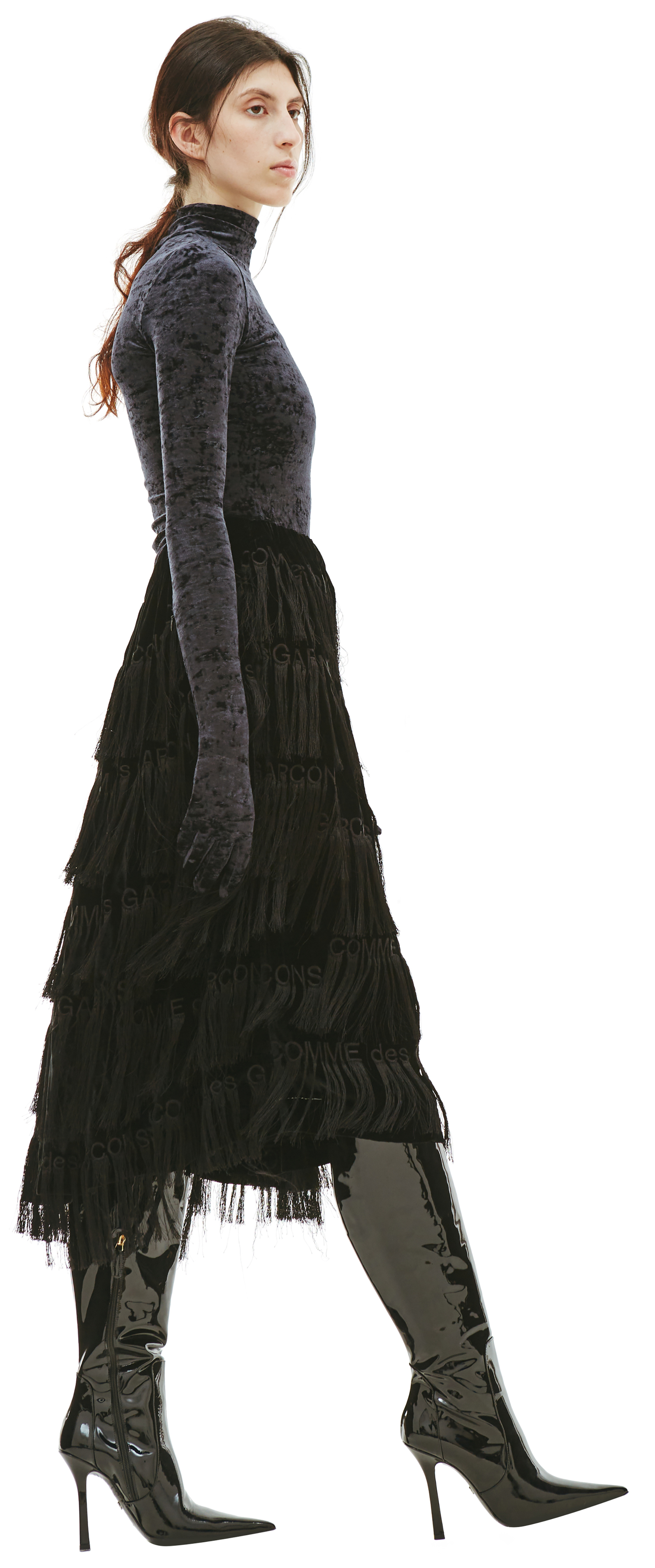 Comme des Garcons Юбка с бахромой и логотипами