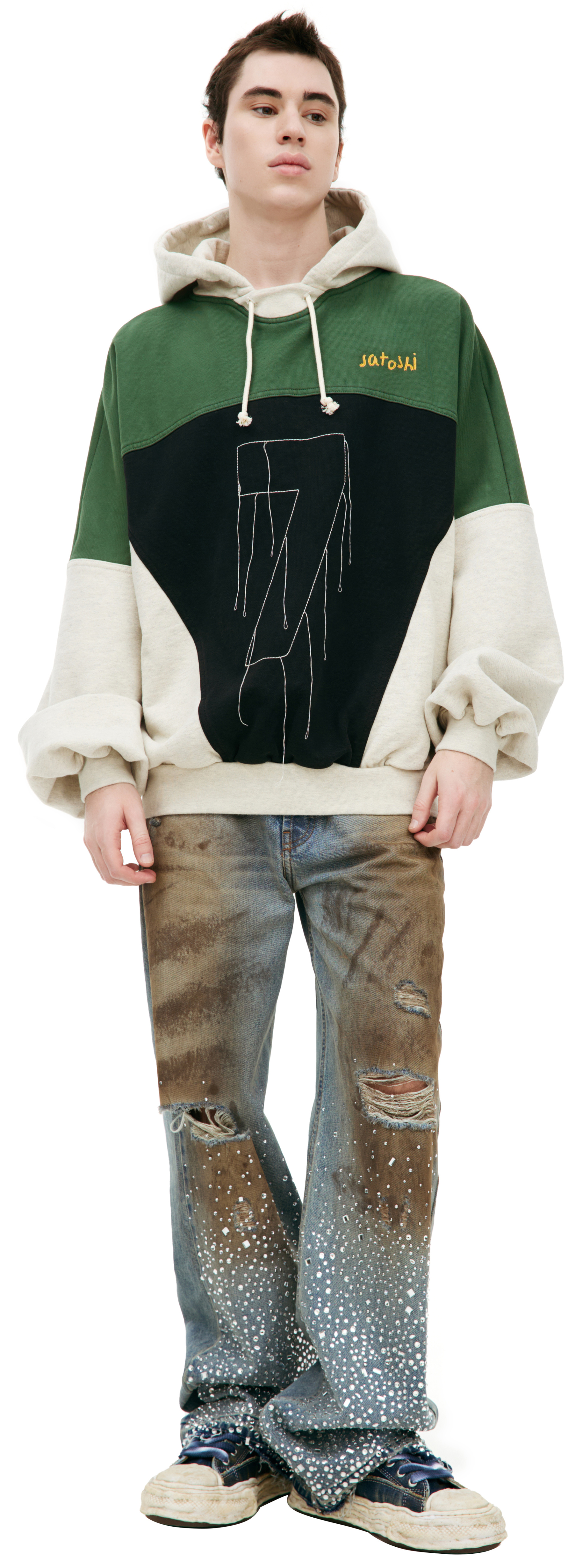 Satoshi Nakamoto Пэтчворк худи с вышивкой