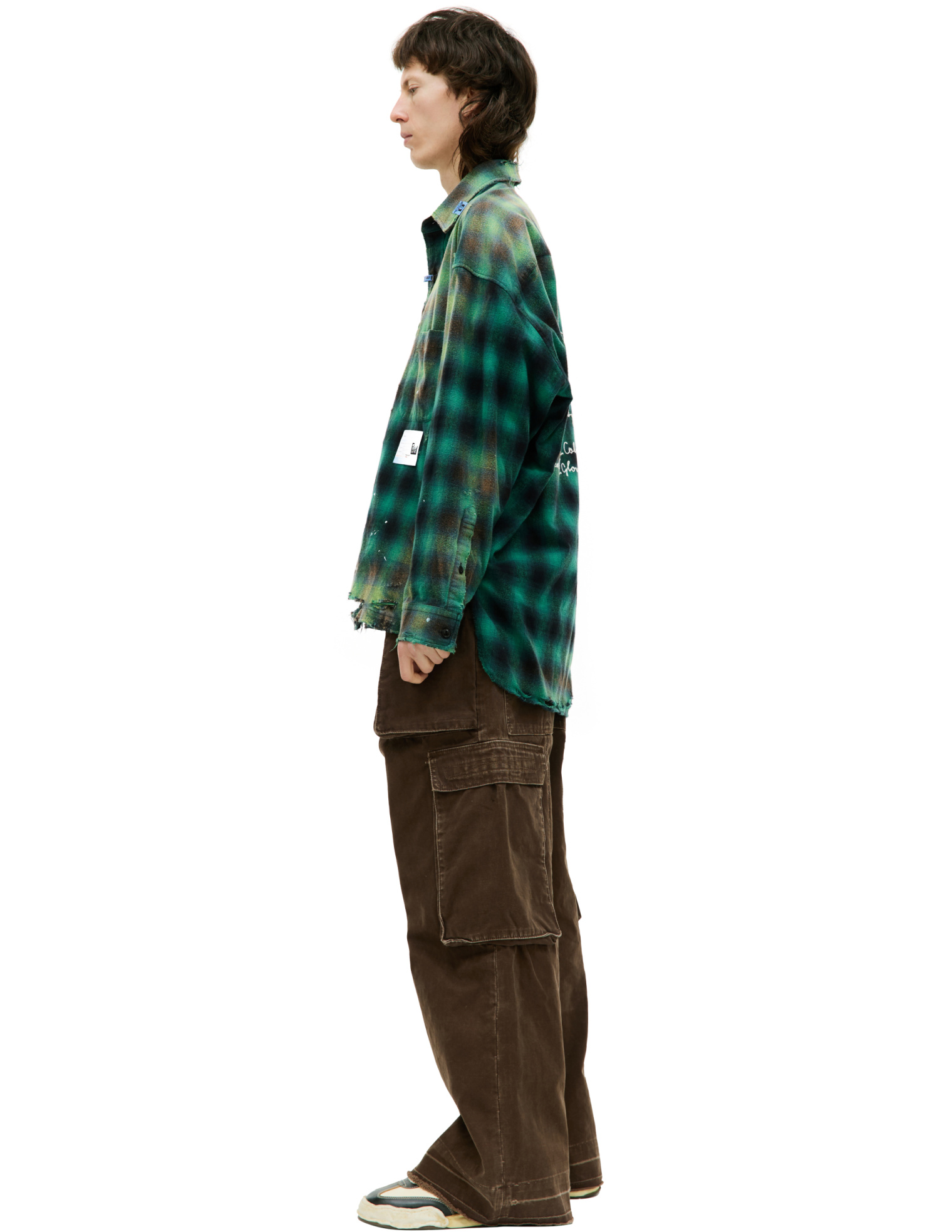 Женская зеленая клетчатая рубашка с вышивкой Maison Mihara