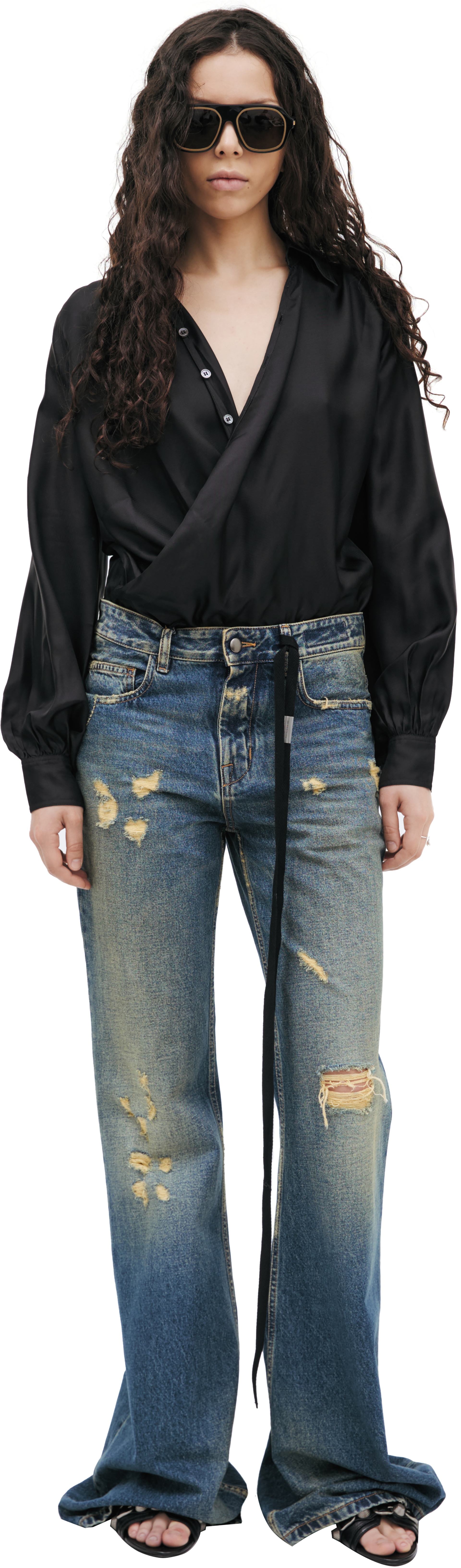 Ann Demeulemeester Расклешенные джинсы с потертостями
